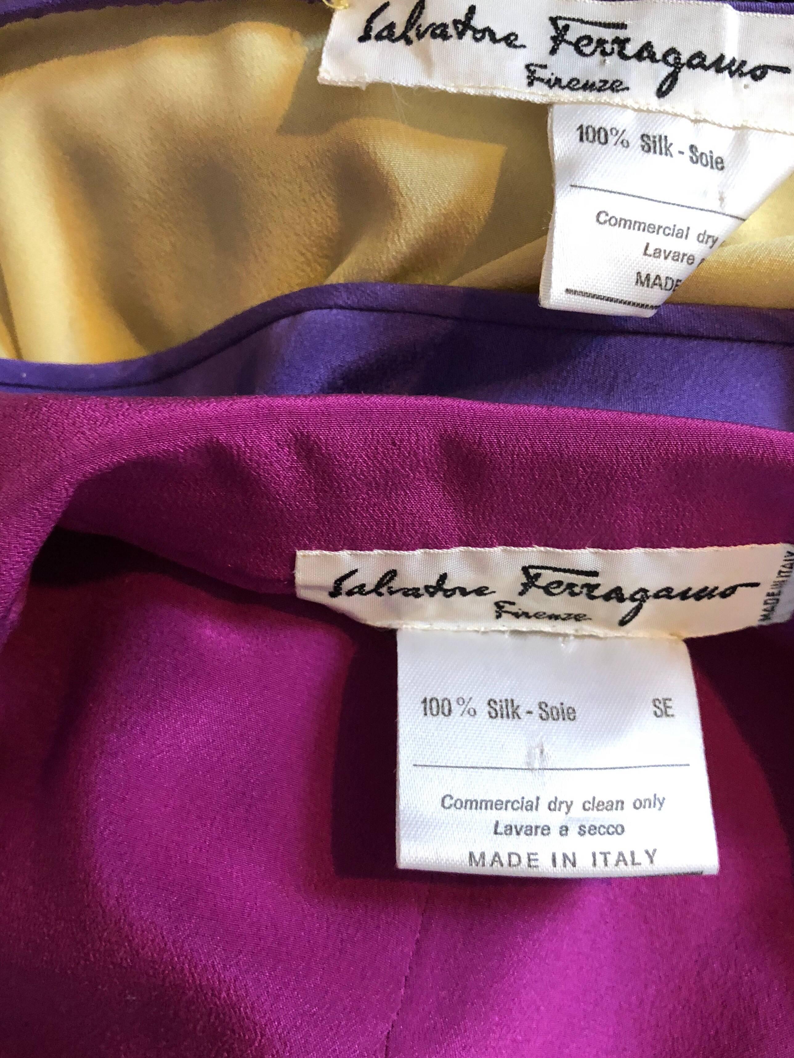 Salvatore Ferragomo Vintage Fuchsia + Yellow Colorblock Blouse + Blazer Jacket For Sale 4