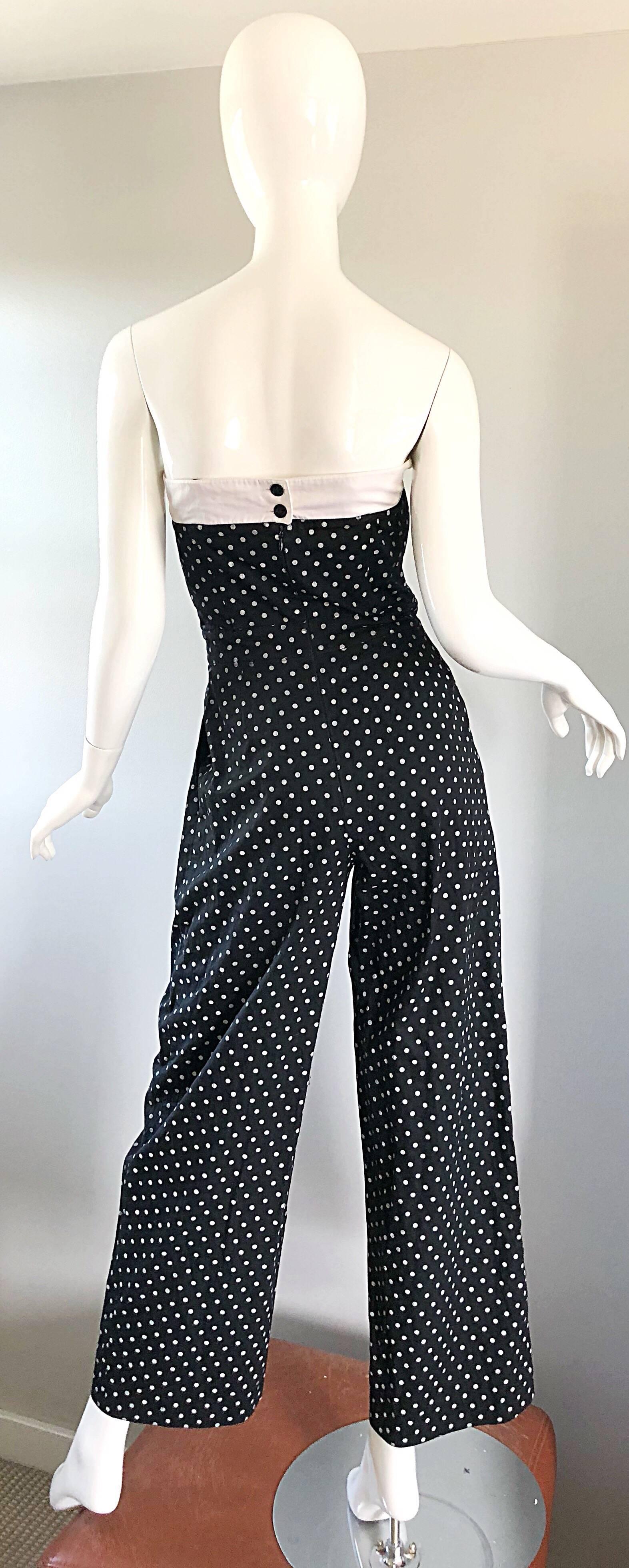 Escada by Margaretha Ley Vintage 1980s Black and White Polka Dot 80s Jumpsuit In Excellent Condition For Sale In San Diego, CA