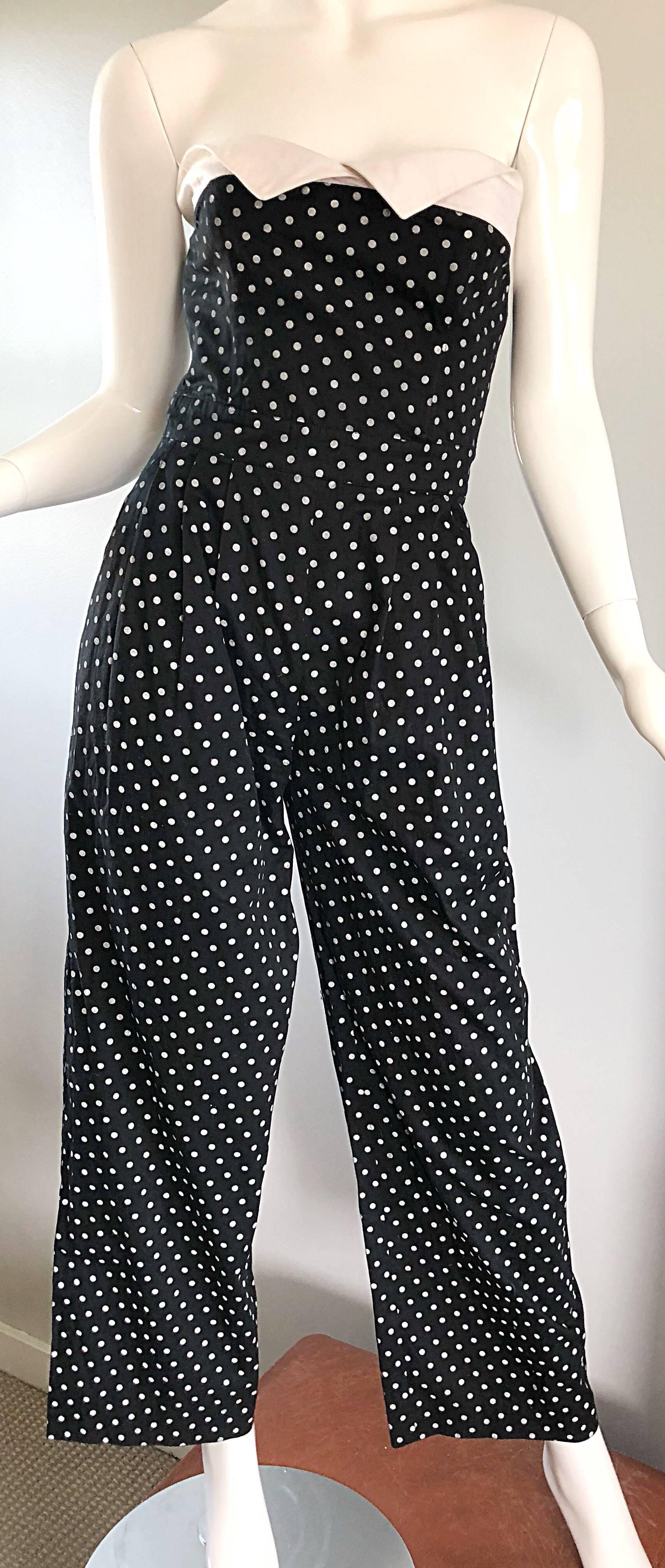 Women's Escada by Margaretha Ley Vintage 1980s Black and White Polka Dot 80s Jumpsuit For Sale