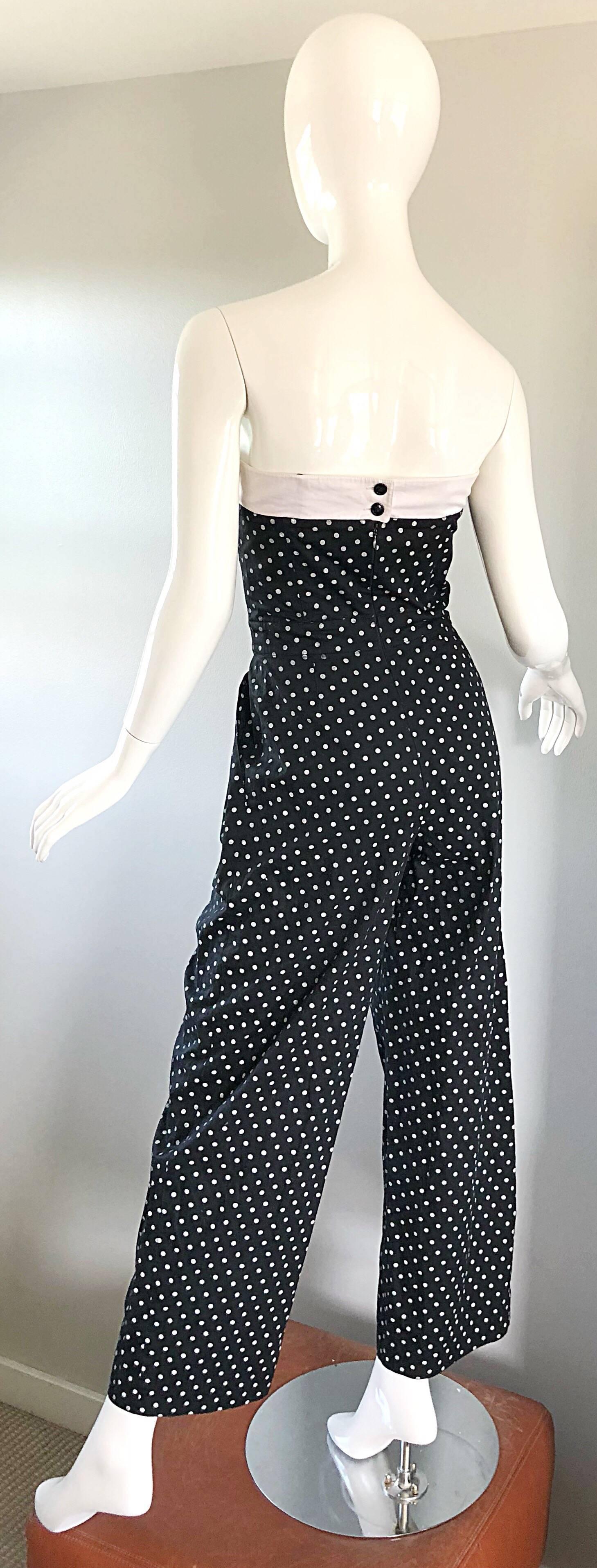 Escada by Margaretha Ley Vintage 1980s Black and White Polka Dot 80s Jumpsuit For Sale 1