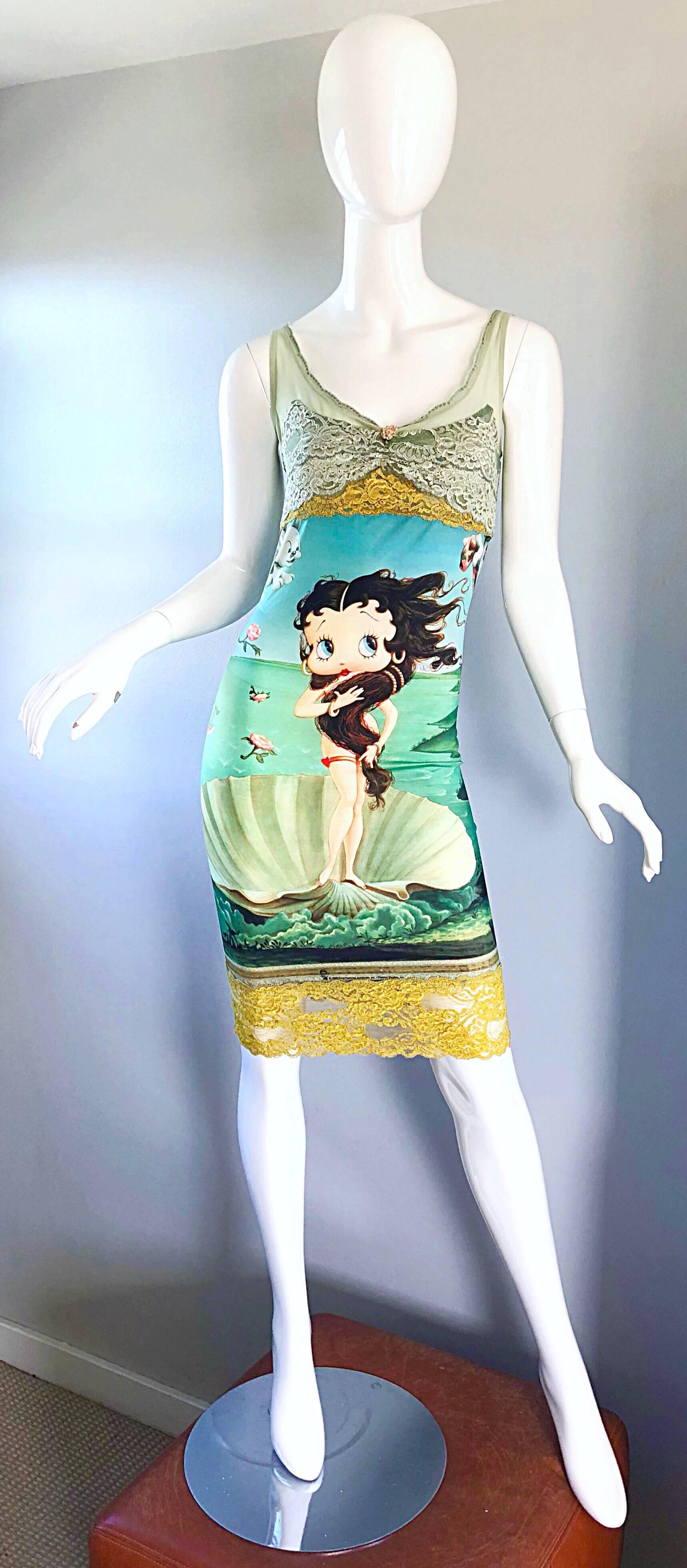 Super rare Limited Edition ELETRA CASADEI vintage 90s Betty Boop, "Birth of Venus," novelty print slip dress! Features the classic artistic print, with a novelty approach. Casadei dresses are hard to come by. I have had this dress once