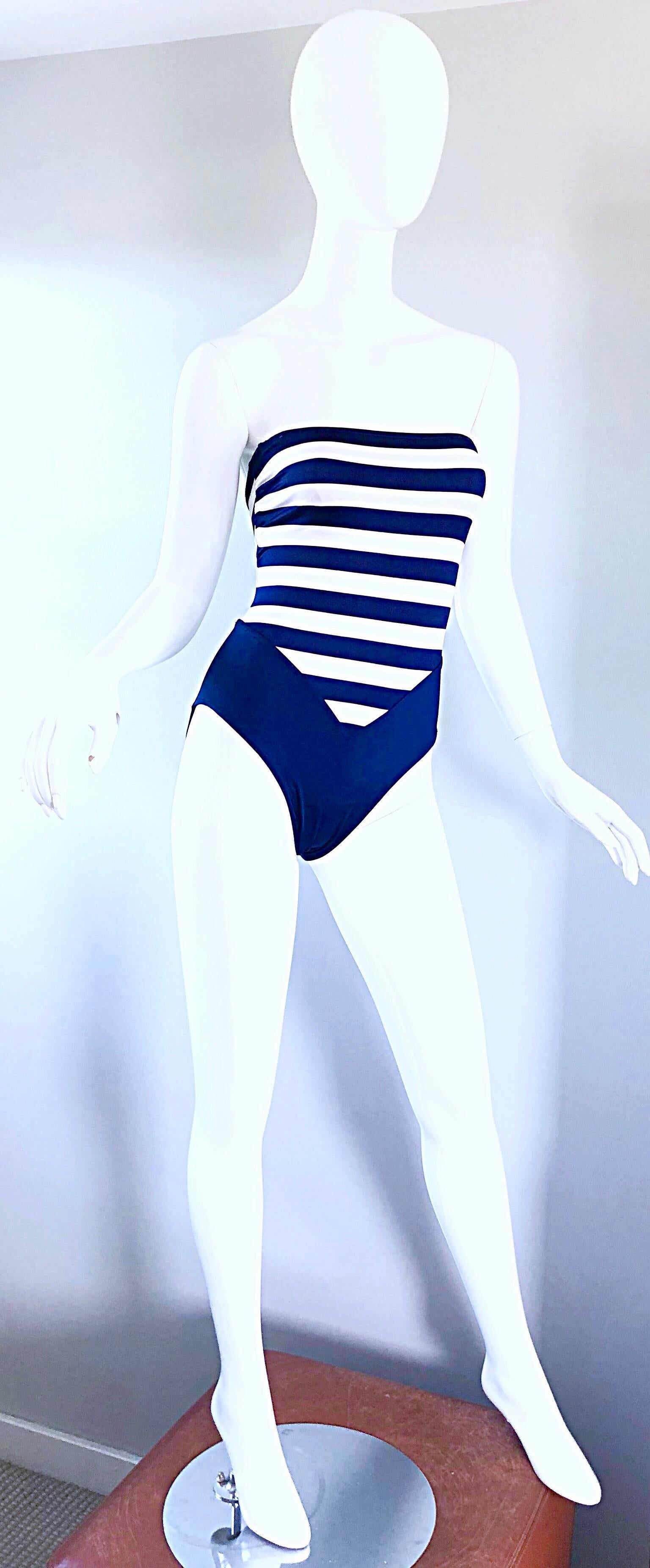 navy and white swimsuit