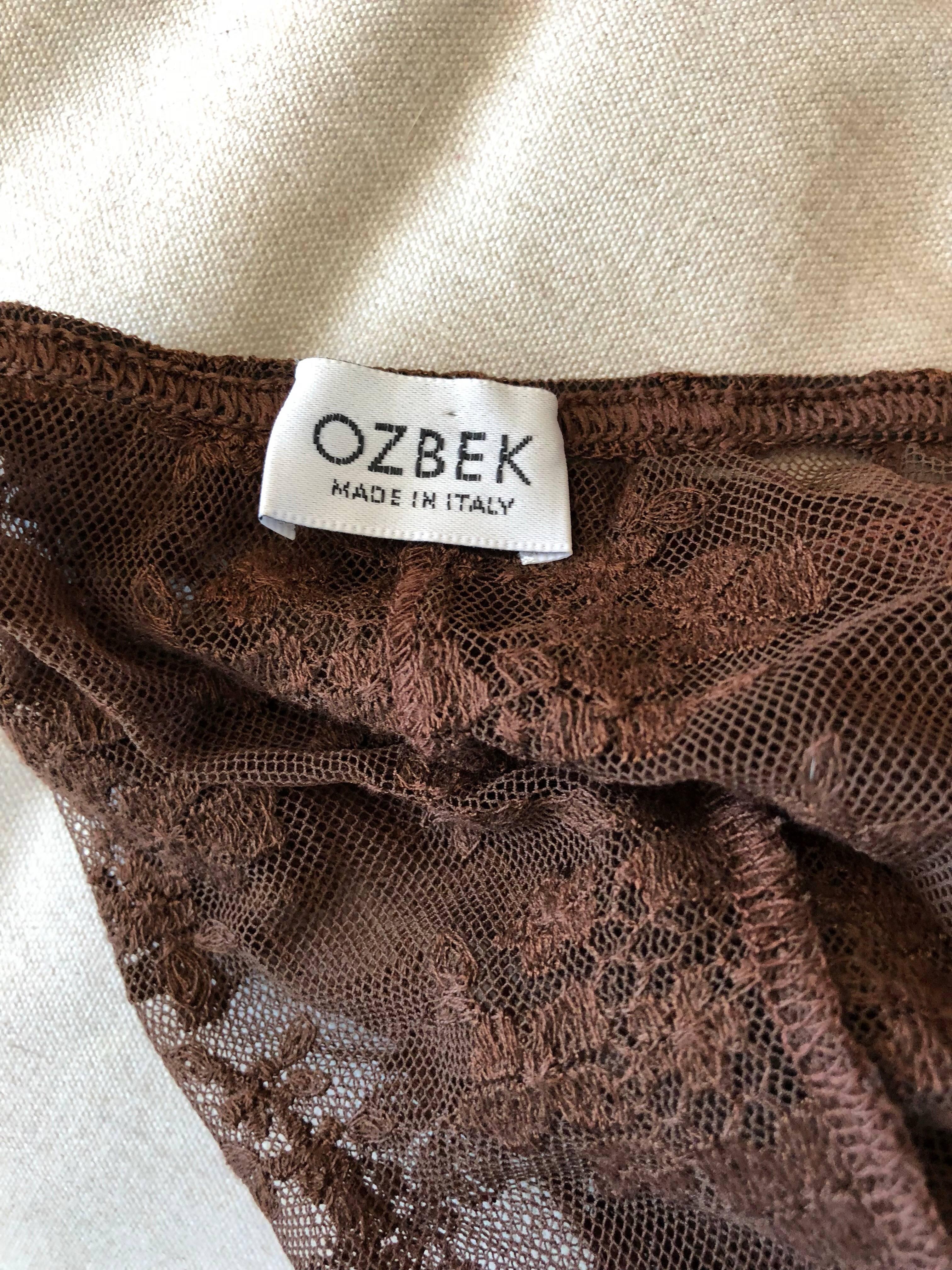 Rare Rifat Ozbek 1990s Choclate Brown French Lace 90s Vintage Bodysuit Top  For Sale 3
