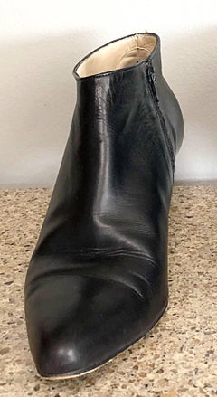 Escada Vintage Size 6.5 Black Leather Low Heel Ankle Boots / Booties, 1990s