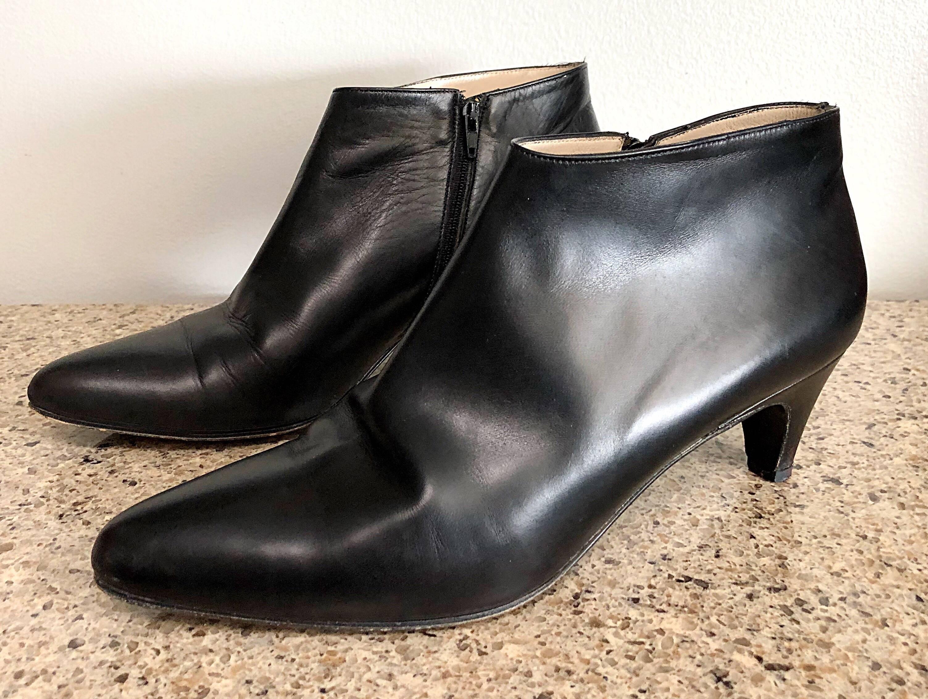 Escada Vintage Größe 6::5 schwarzes Leder Low Heel Ankle Boots / Booties:: 1990er Jahre Damen