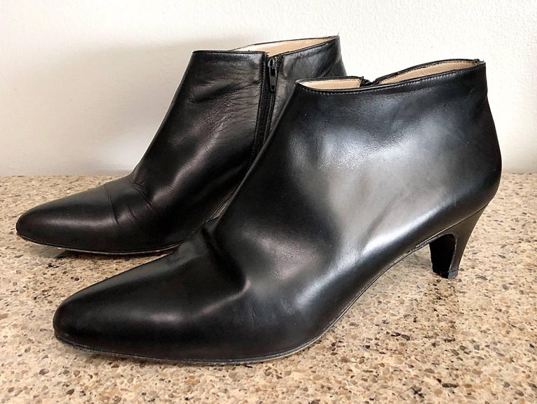 Escada Vintage Size 6.5 Black Leather Low Heel Ankle Boots / Booties ...