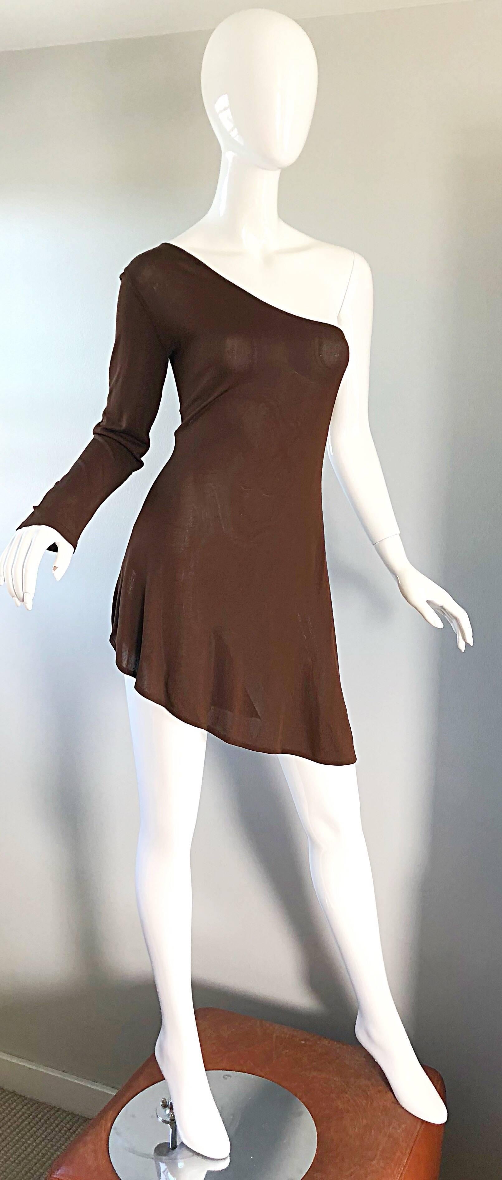 brown one shoulder dress