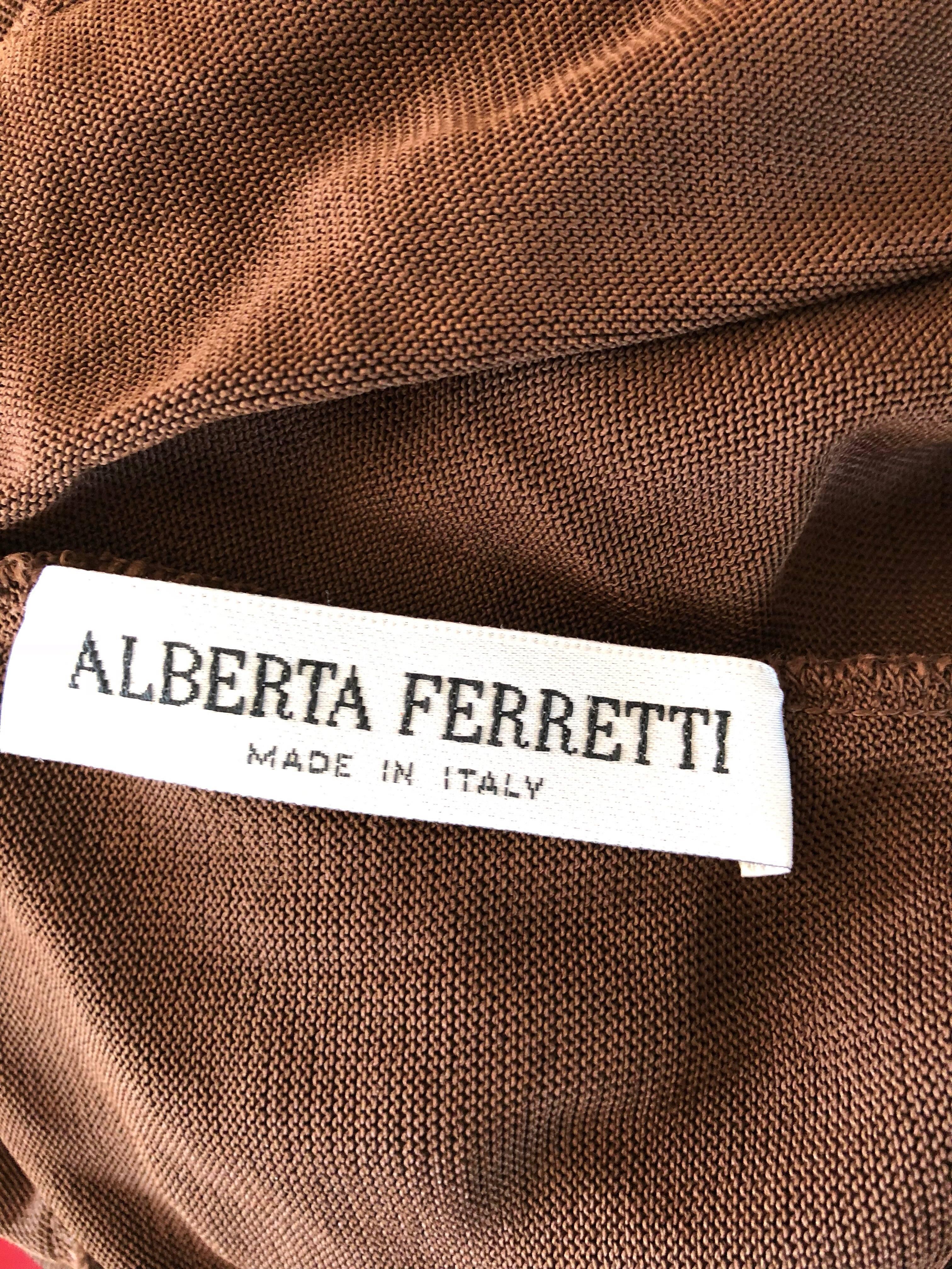 Alberta Ferretti Vintage 1990s Size 12 Brown One Shoulder 90s Mini Dress Tunic For Sale 3