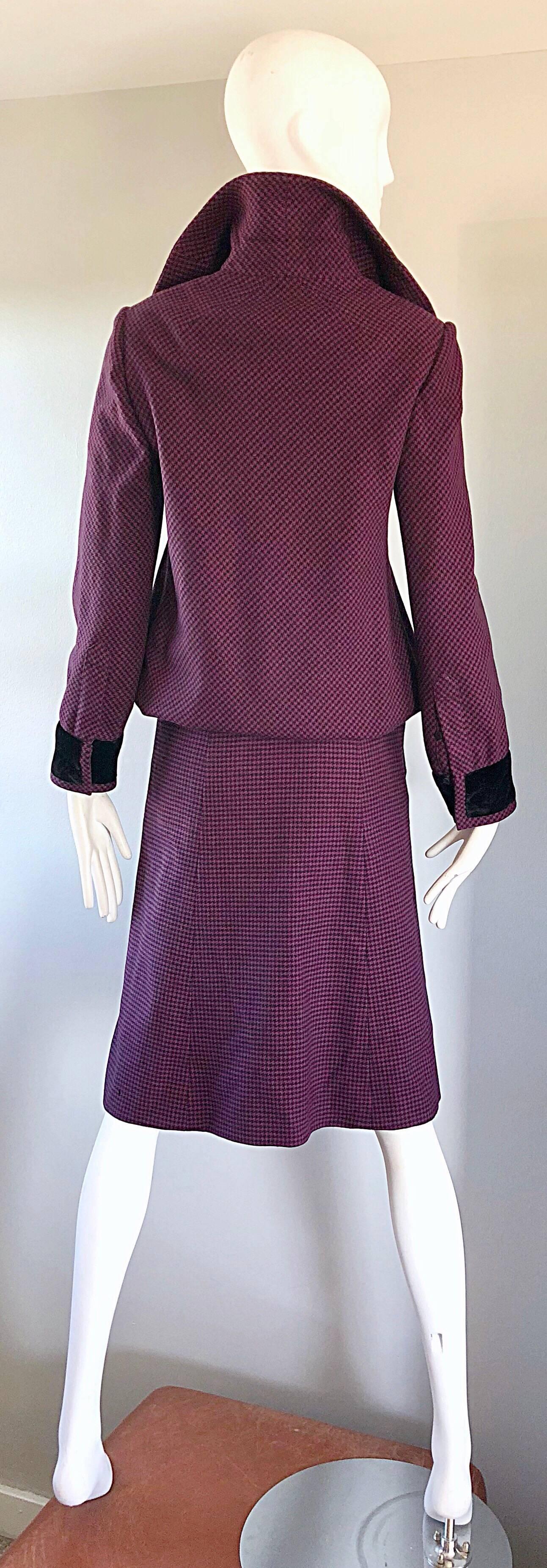 Women's Cardinali 1970s Original Sample Purple + Black Checkered Vintage 70s Skirt Suit  For Sale