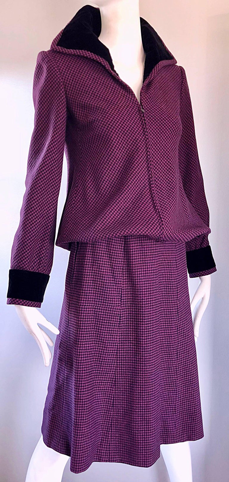 Cardinali 1970s Original Sample Purple + Black Checkered Vintage 70s Skirt Suit  For Sale 3