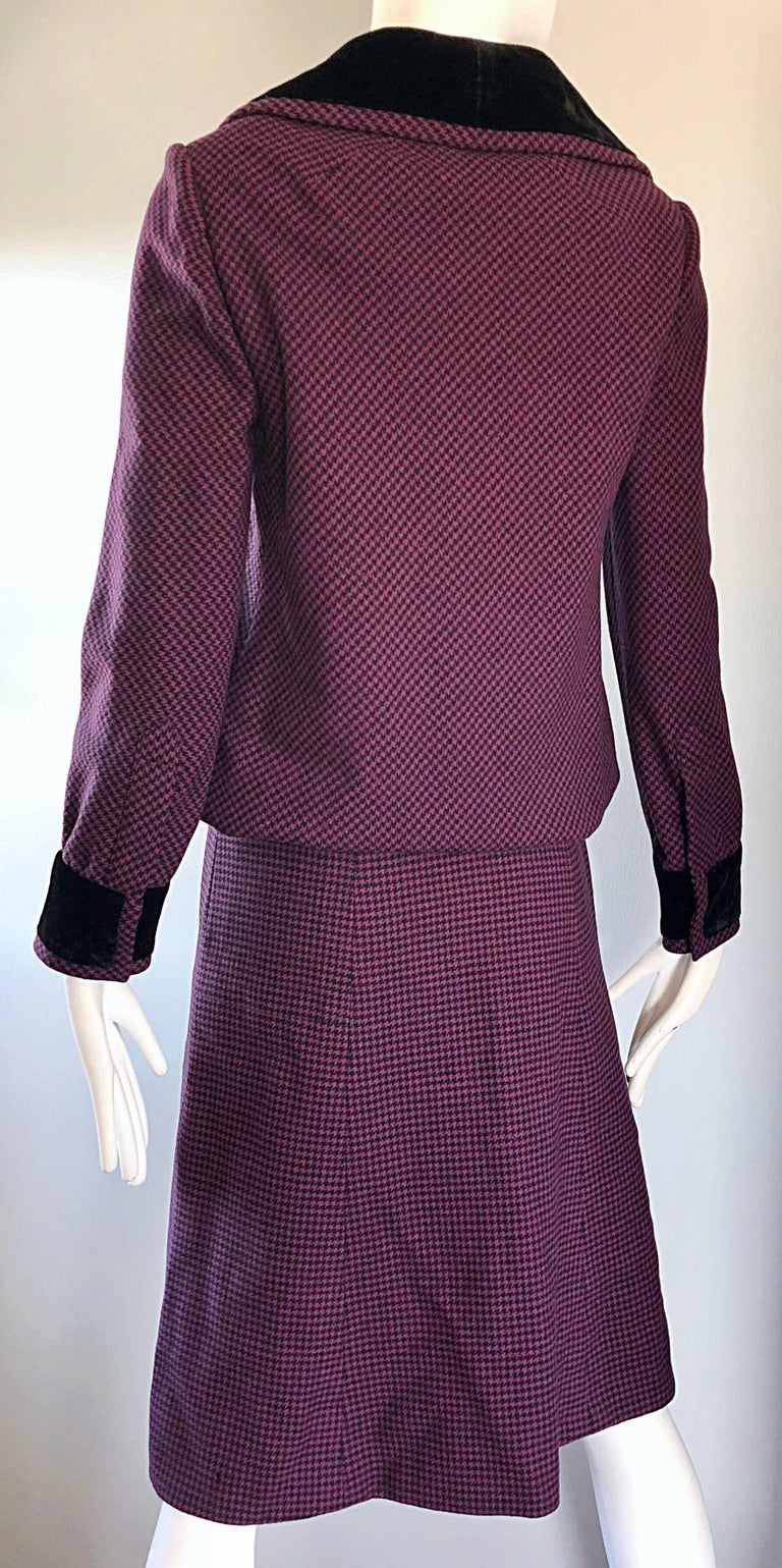 Cardinali 1970s Original Sample Purple + Black Checkered Vintage 70s Skirt Suit  For Sale 4