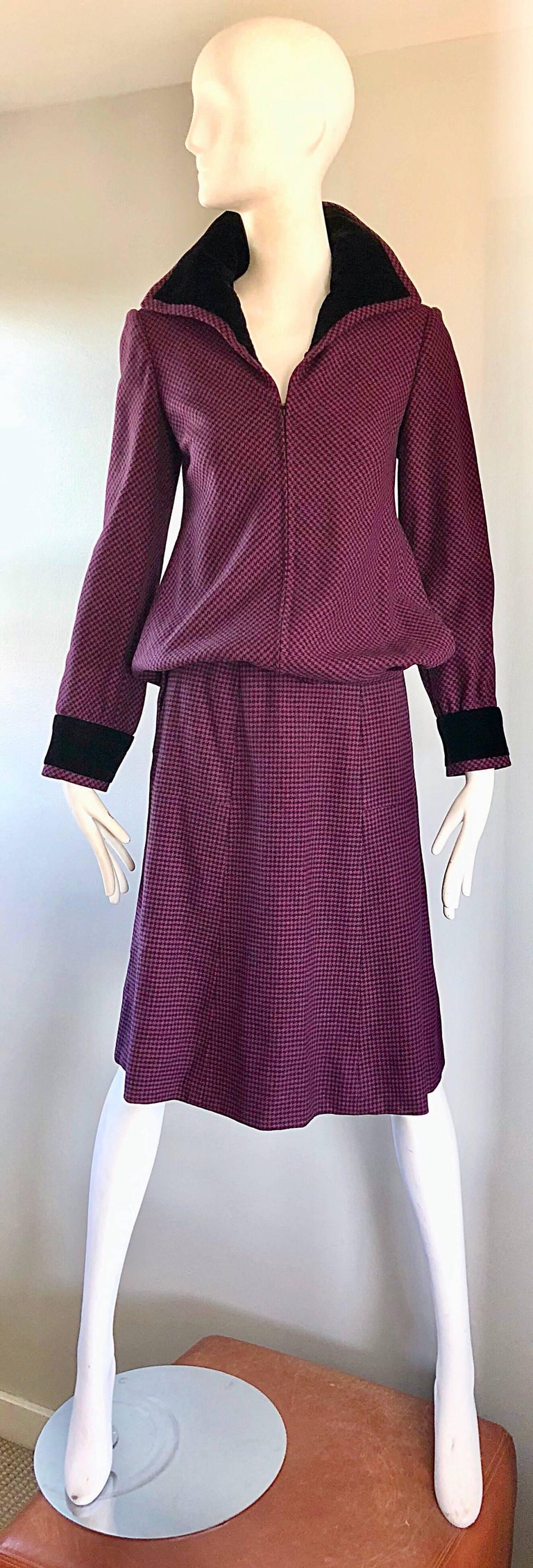 Cardinali 1970s Original Sample Purple + Black Checkered Vintage 70s Skirt Suit  For Sale 5
