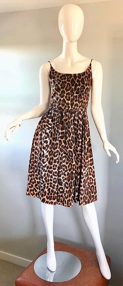 Gorgeous 1950s Demi Couture Leopard Cheetah Print Silk Fit n' Flare 50s Dress