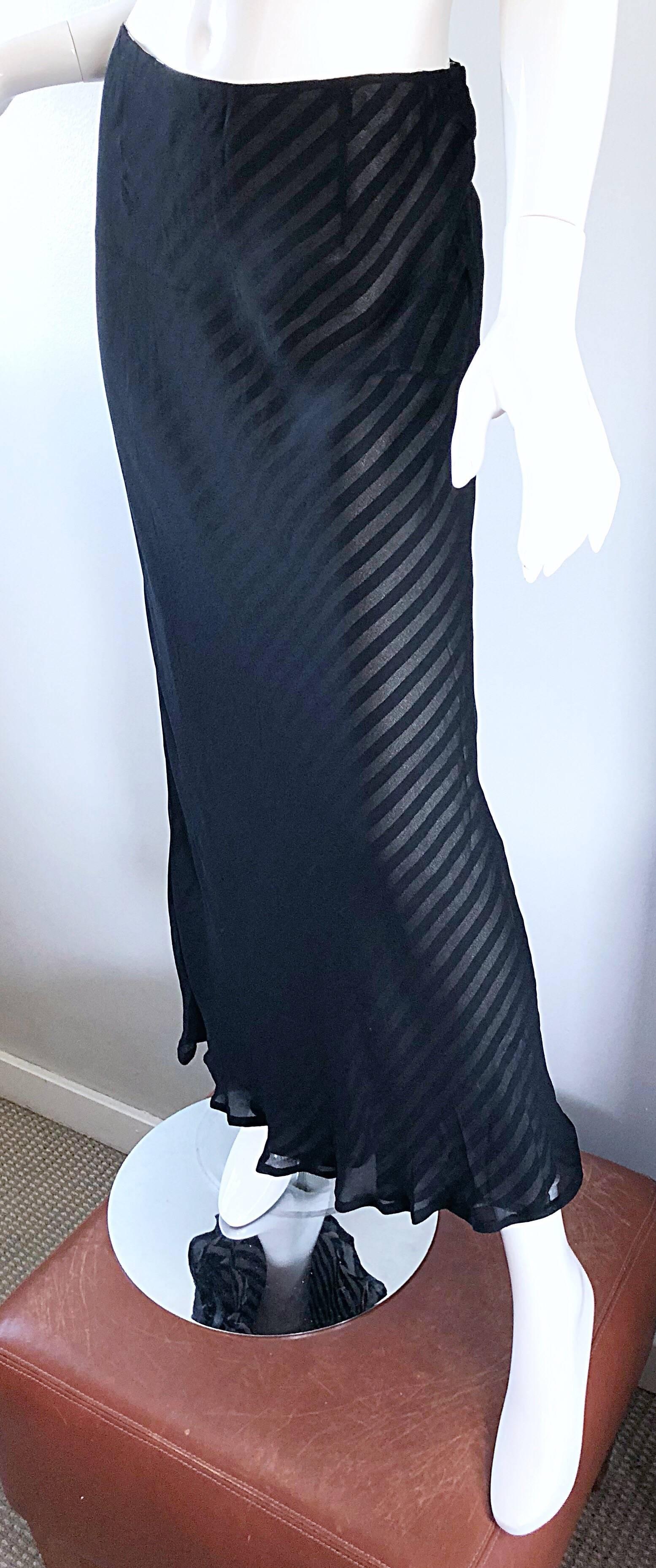 Moschino Cheap & Chic 1990s Size 12 Black and White Striped Vintage Maxi Skirt For Sale 1
