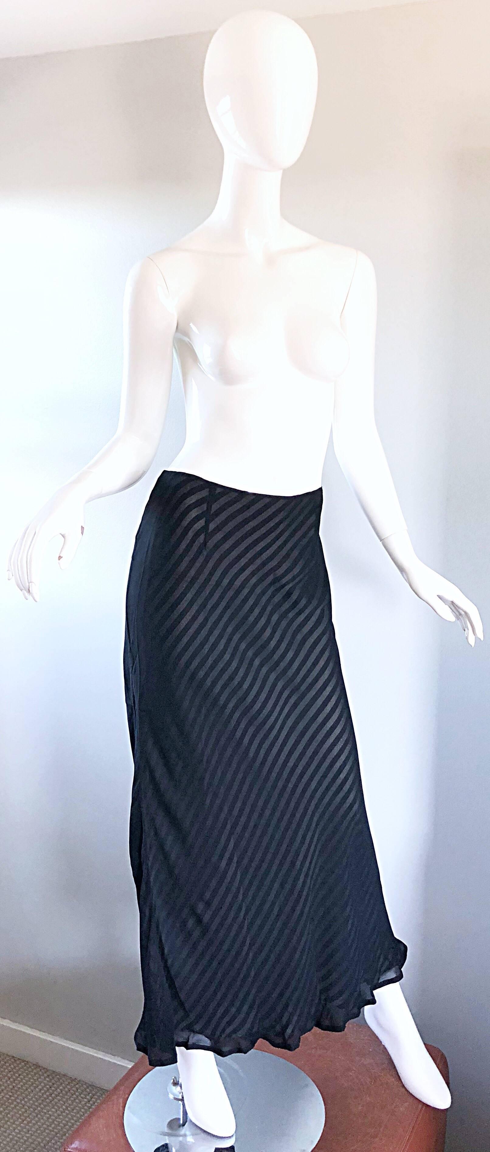 Moschino Cheap & Chic 1990s Size 12 Black and White Striped Vintage Maxi Skirt For Sale 2
