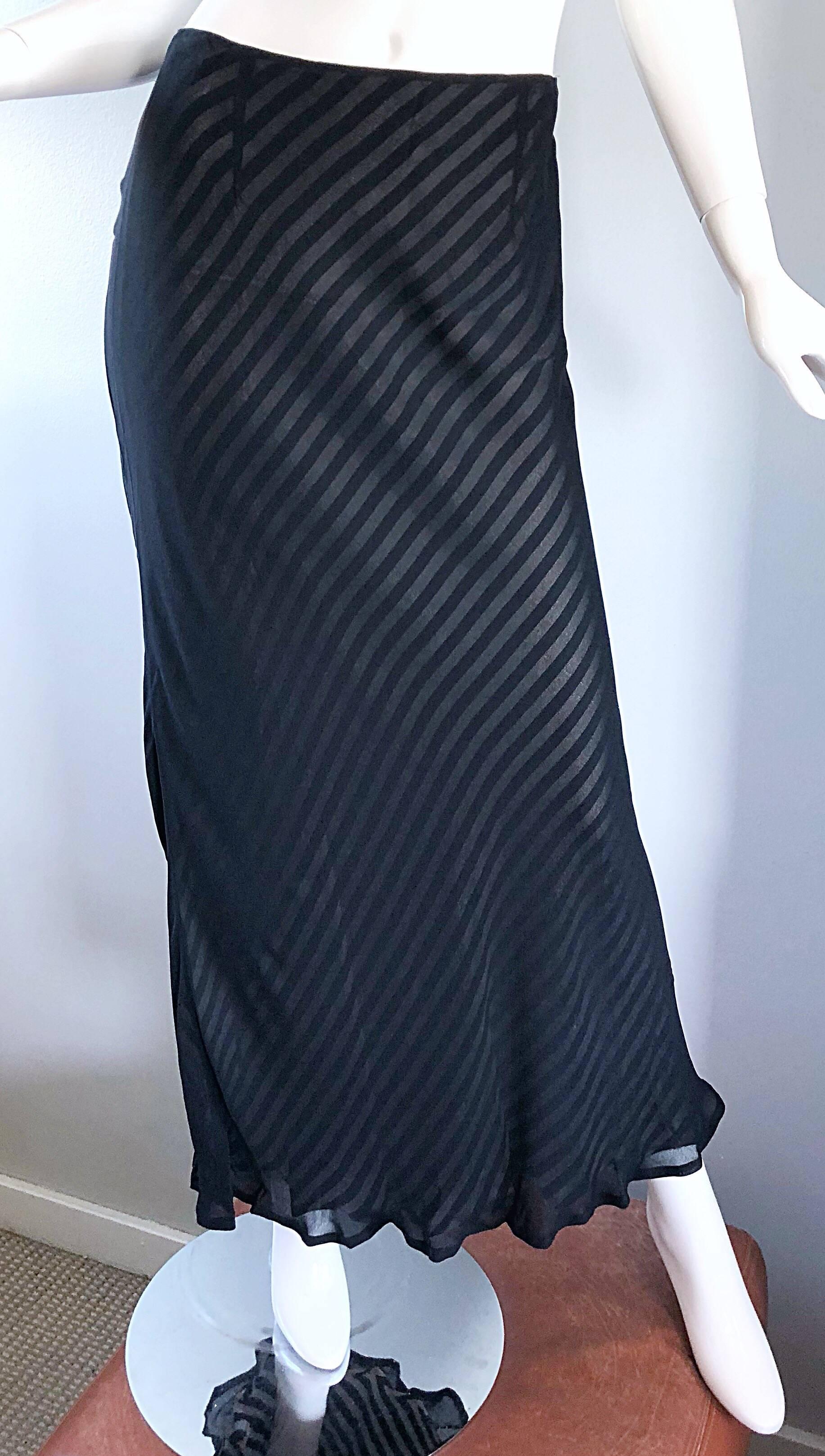 Moschino Cheap & Chic 1990s Size 12 Black and White Striped Vintage Maxi Skirt For Sale 3
