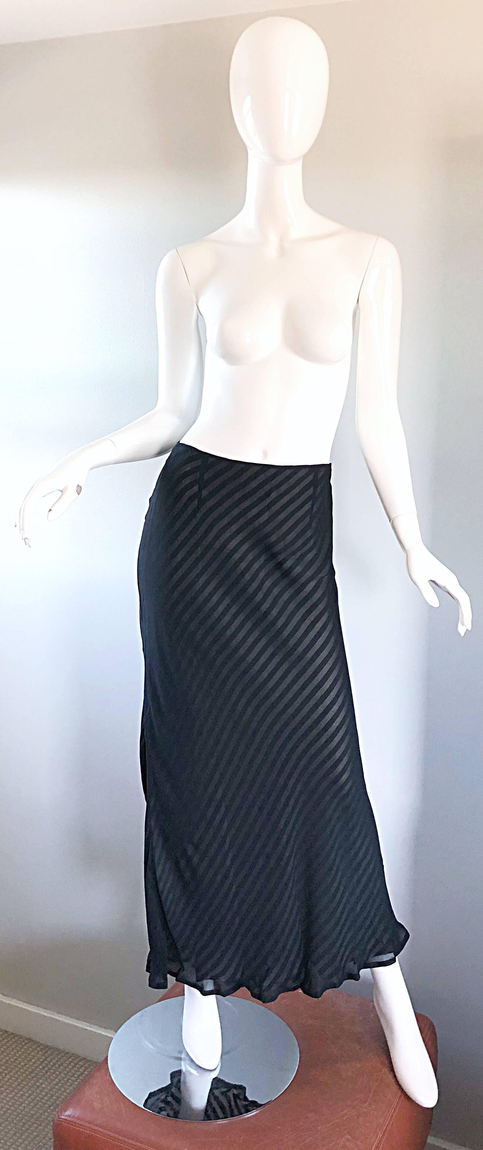 Moschino Cheap & Chic 1990s Size 12 Black and White Striped Vintage Maxi Skirt For Sale 5