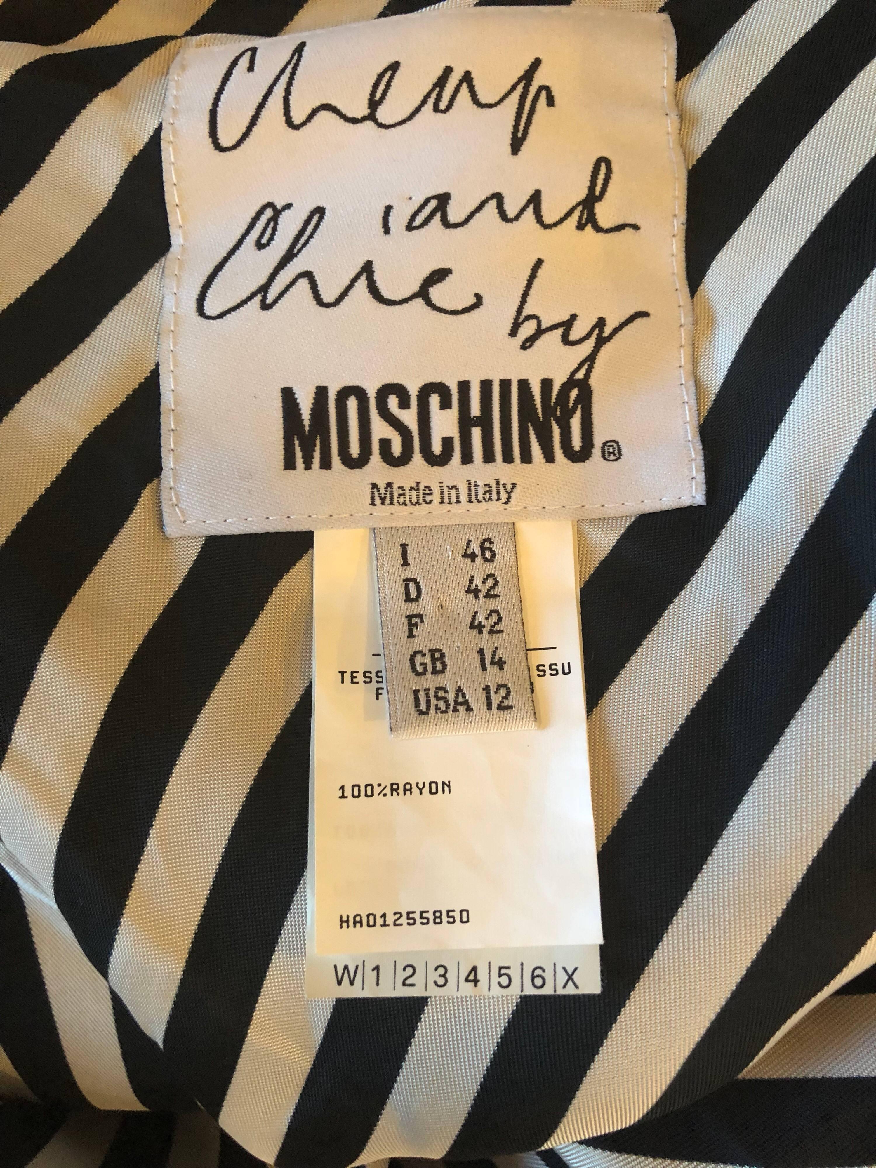 Moschino Cheap & Chic 1990s Size 12 Black and White Striped Vintage Maxi Skirt For Sale 6