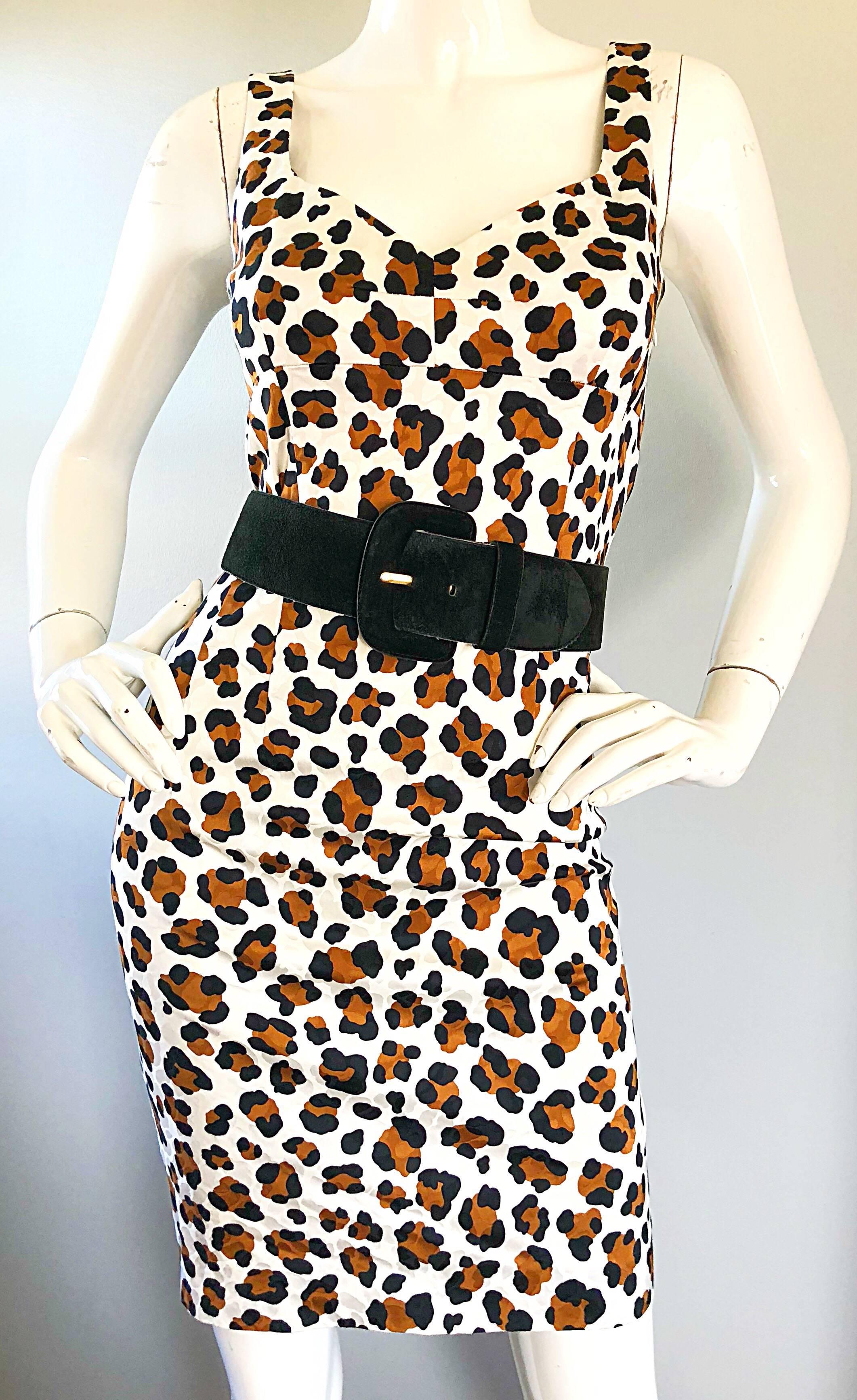 Michael Kors Collection Size 8 White Cheetah Leopard Print Early 2000s Dress In Excellent Condition In San Diego, CA