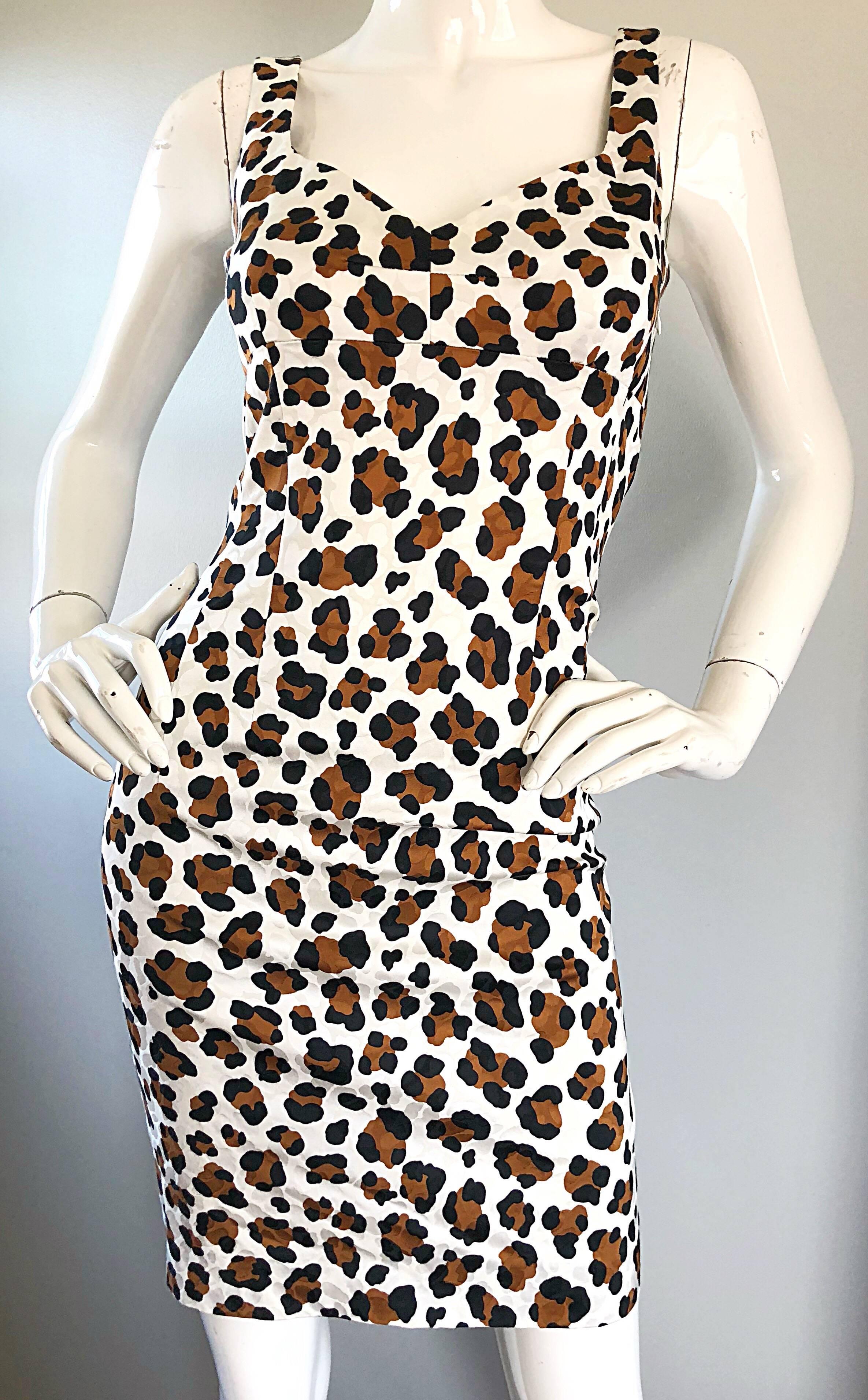 Women's Michael Kors Collection Size 8 White Cheetah Leopard Print Early 2000s Dress