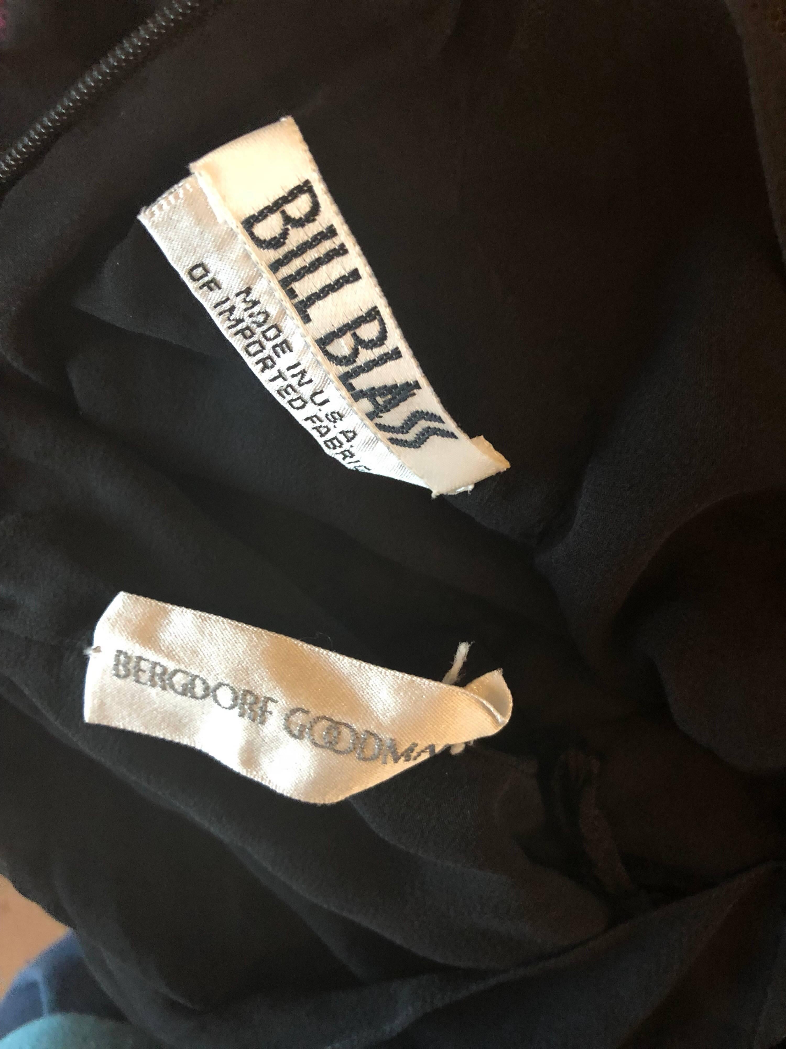 Bill Blass Vintage Size 12 / 14 Black Silk Chiffon 1990s Long Sleeve 90s Gown For Sale 3