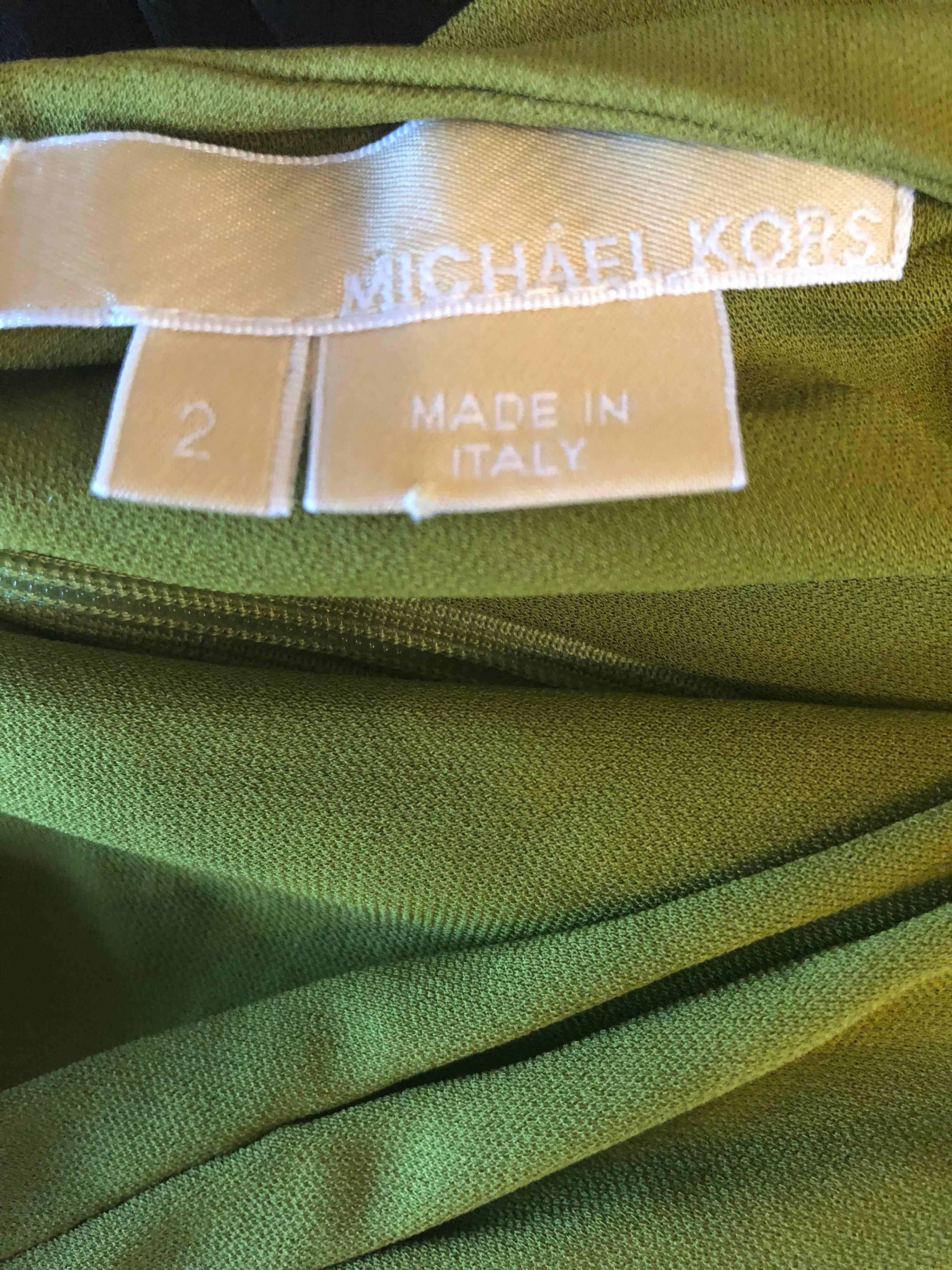 2000s Michael Kors Collection Chartreuse Green Size 2 - 4 Silk Jersey Dress For Sale 3