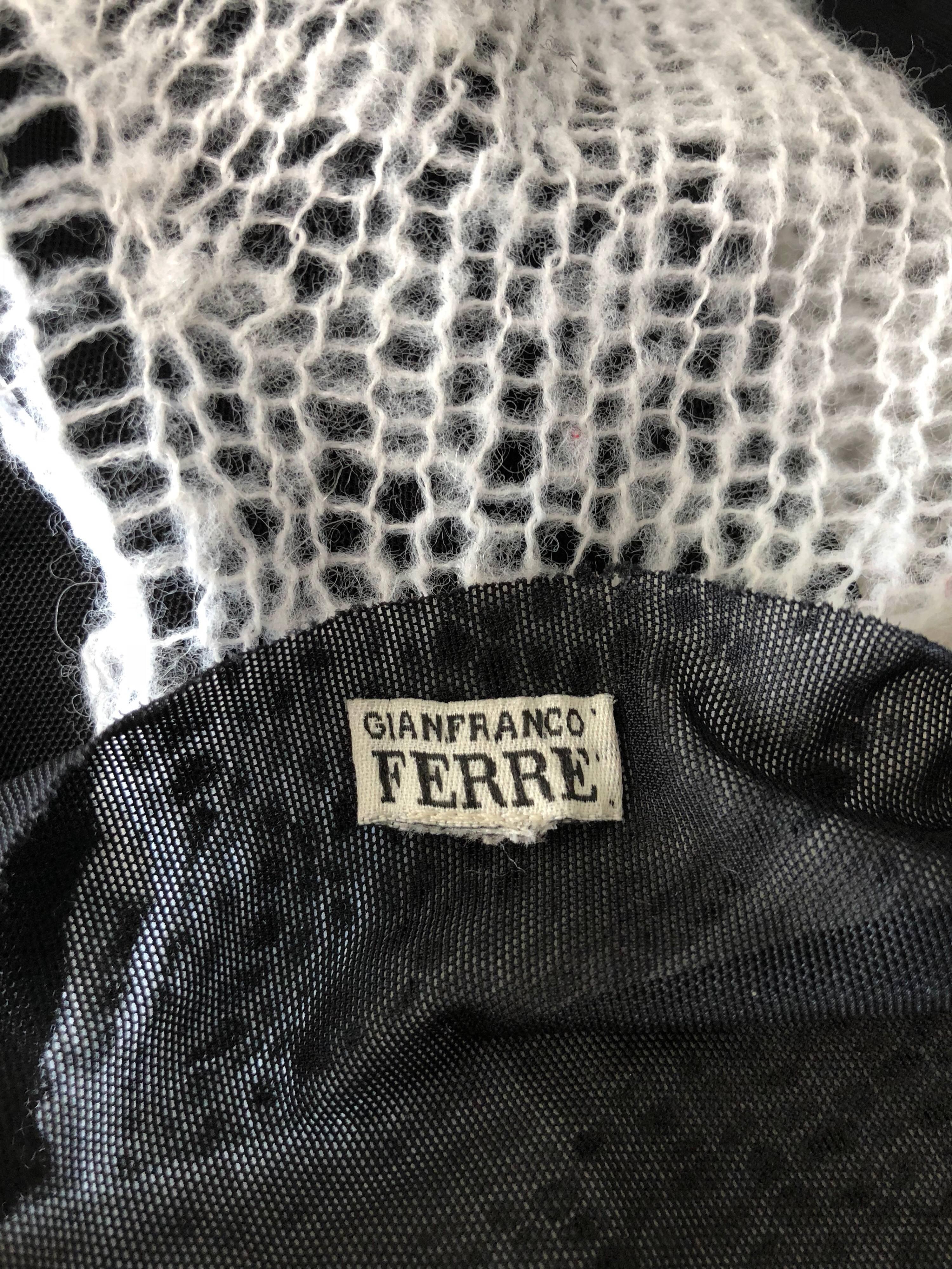 Gianfranco Ferre Black and White Semi Sheer Vintage Long Sleeve Shirt, 1990s  5