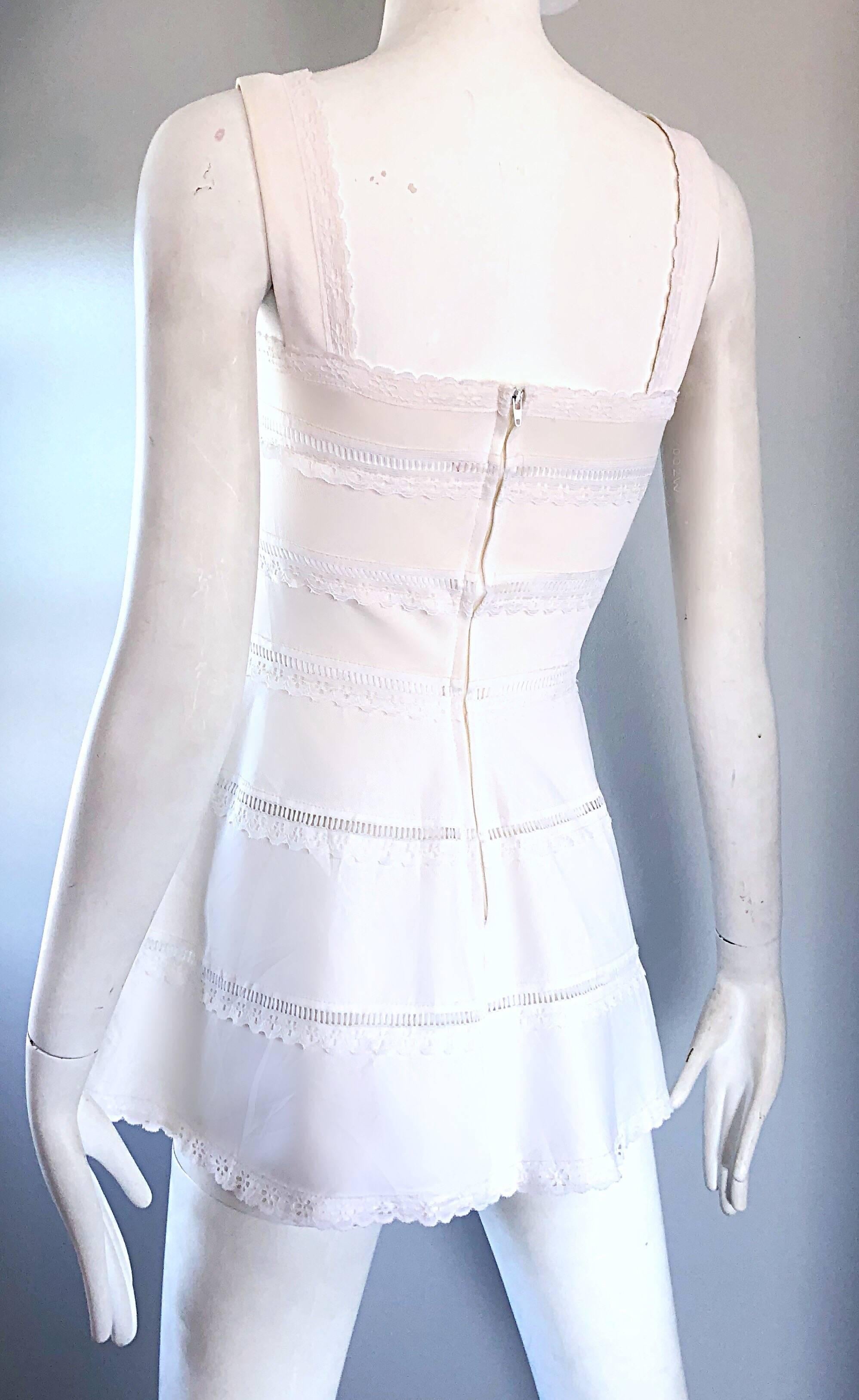 1960s White Knit Lace Cut Out A Line Vintage Mod Tunic 60s Mini Dress 2