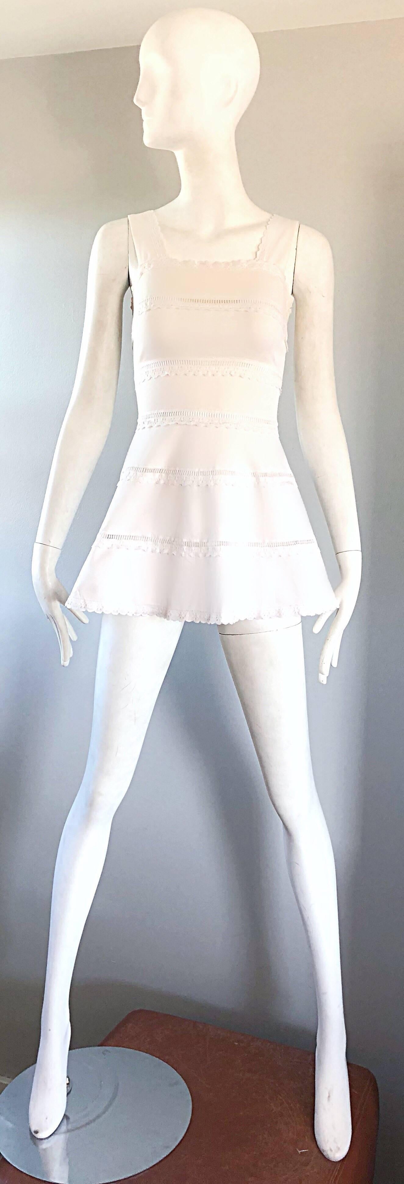1960s White Knit Lace Cut Out A Line Vintage Mod Tunic 60s Mini Dress 3
