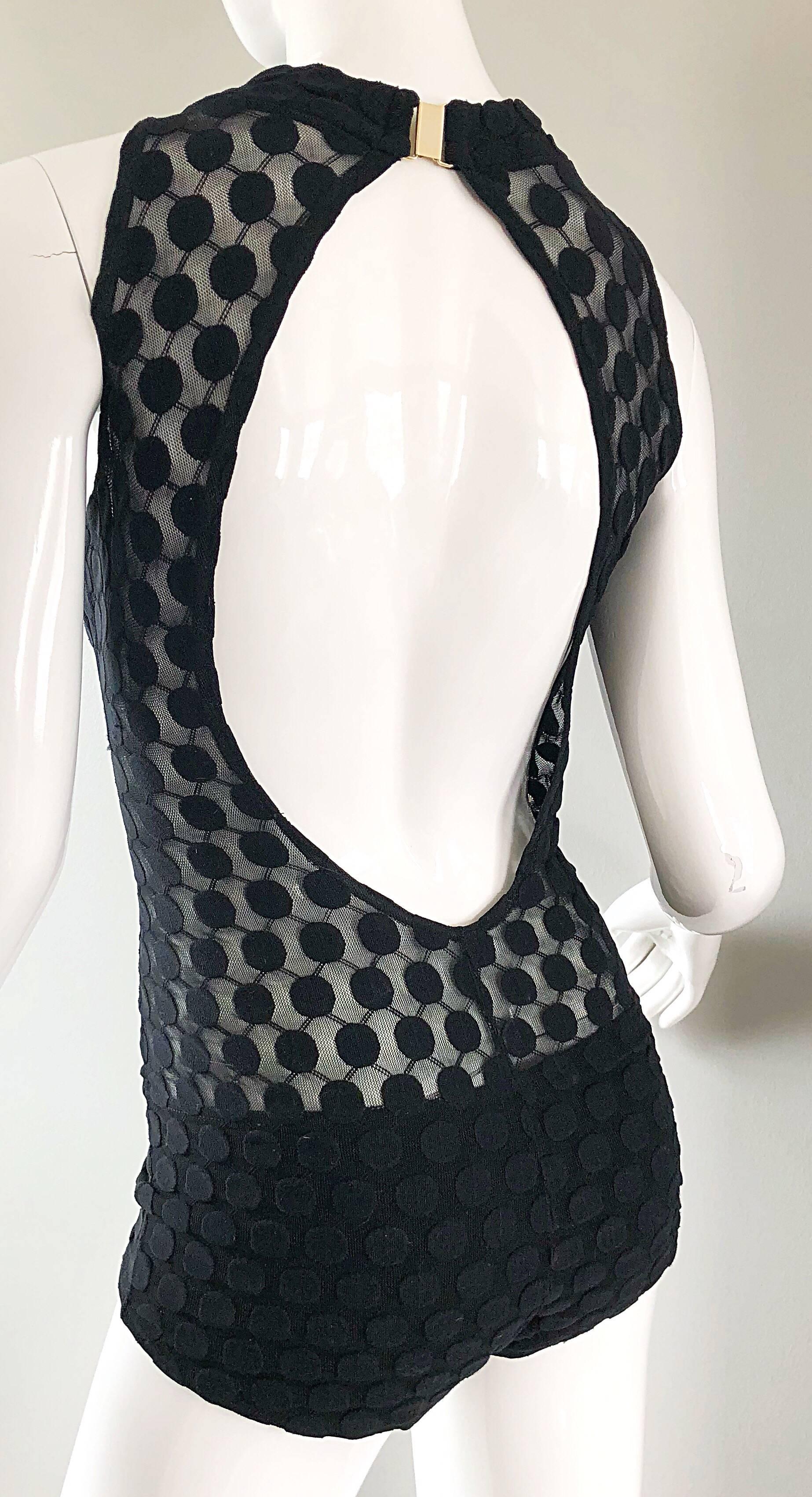 1960s Gottex Black Sheer Cut - Out Sexy One Piece 60s Vintage Swimsuit Bodysuit For Sale 2