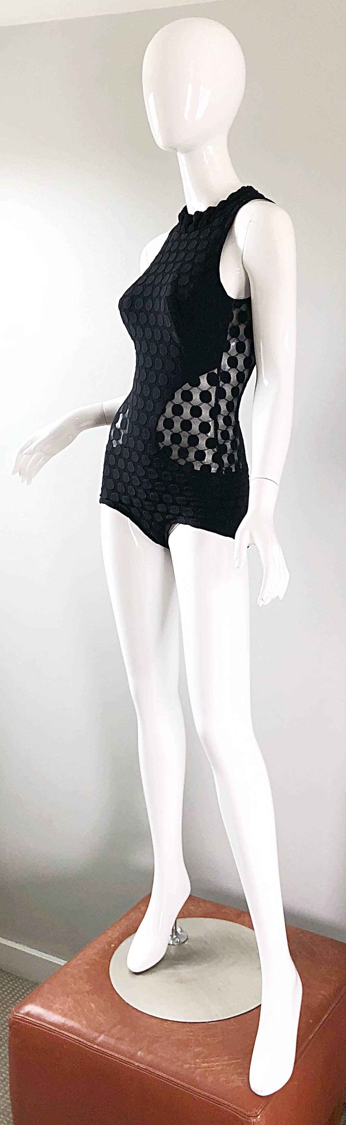 1960s Gottex Black Sheer Cut - Out Sexy One Piece 60s Vintage Swimsuit Bodysuit For Sale 4
