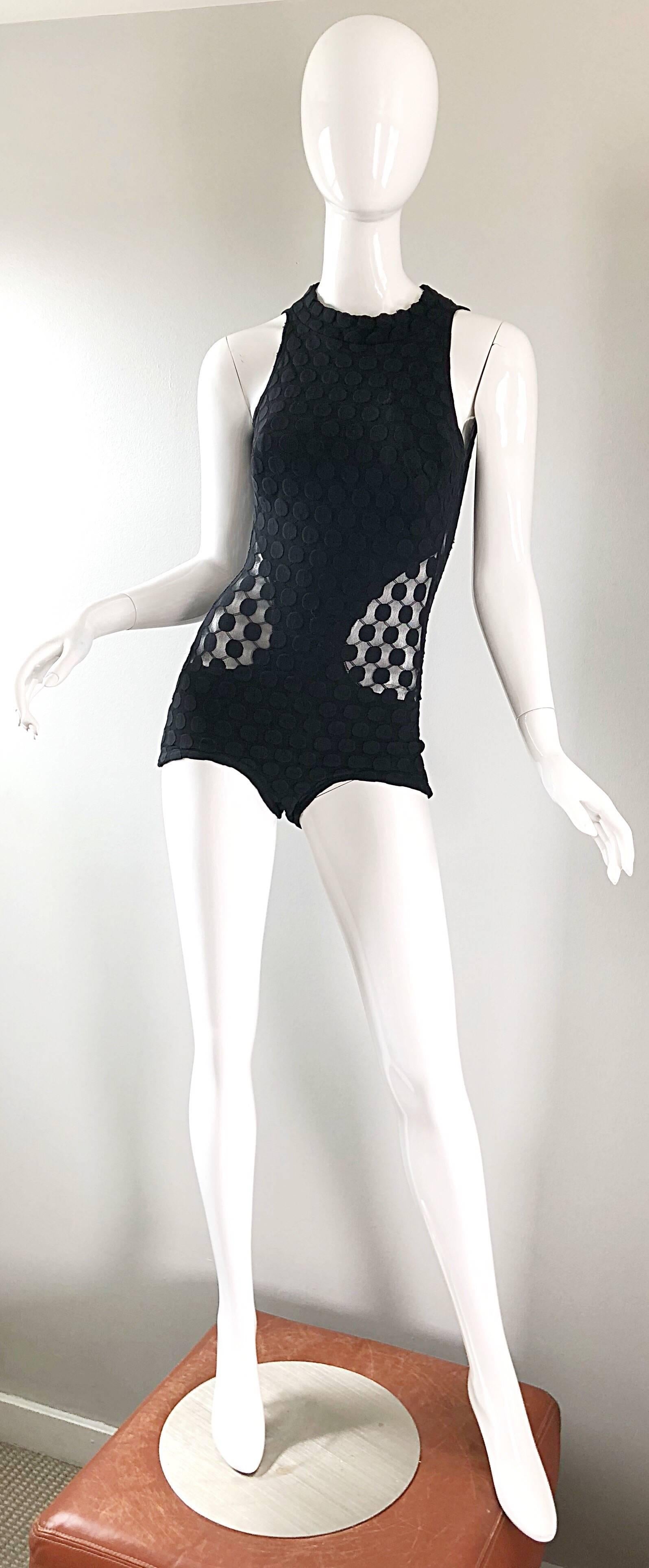 1960s Gottex Black Sheer Cut - Out Sexy One Piece 60s Vintage Swimsuit Bodysuit For Sale 5