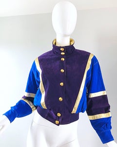 Incredibile bomber vintage Escada by Margaretha Ley in pelle scamosciata a blocchi di colore