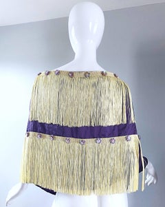Beautiful 1950s Purple + Ivory Large Fringed vintage 50s Sequin Shawl Scarf