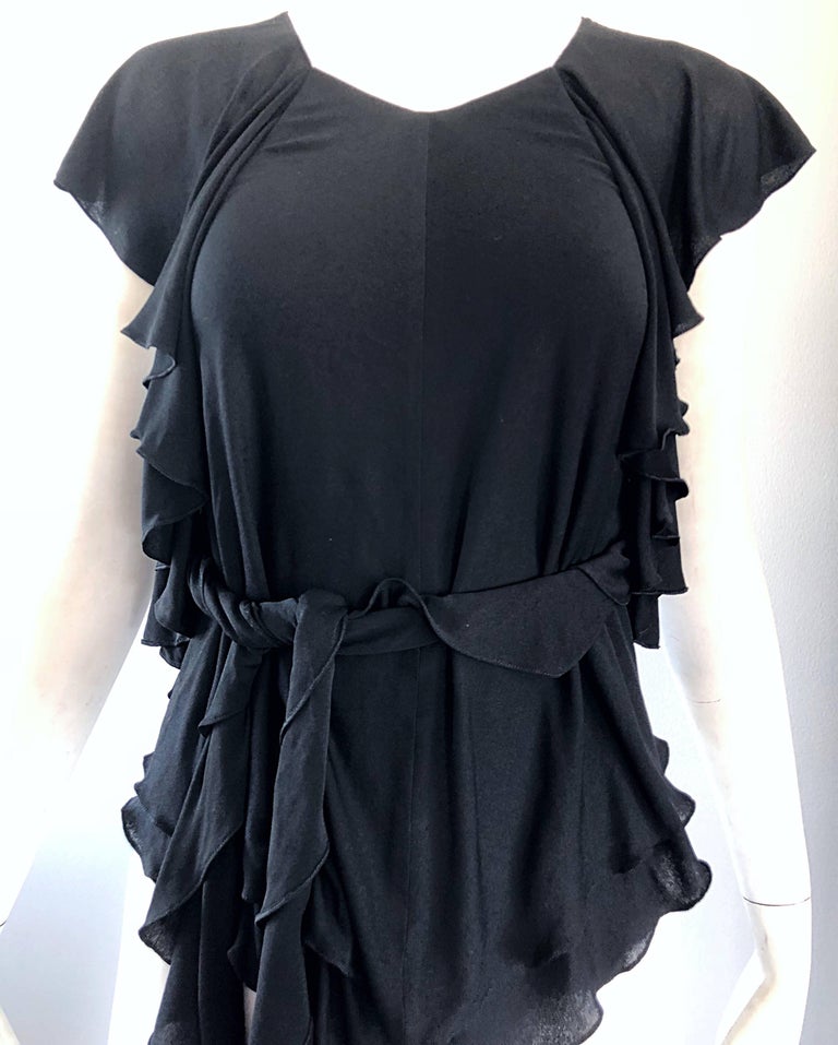 70’s Black and Silver Polyester Wrap Blouse with Belt main image 0