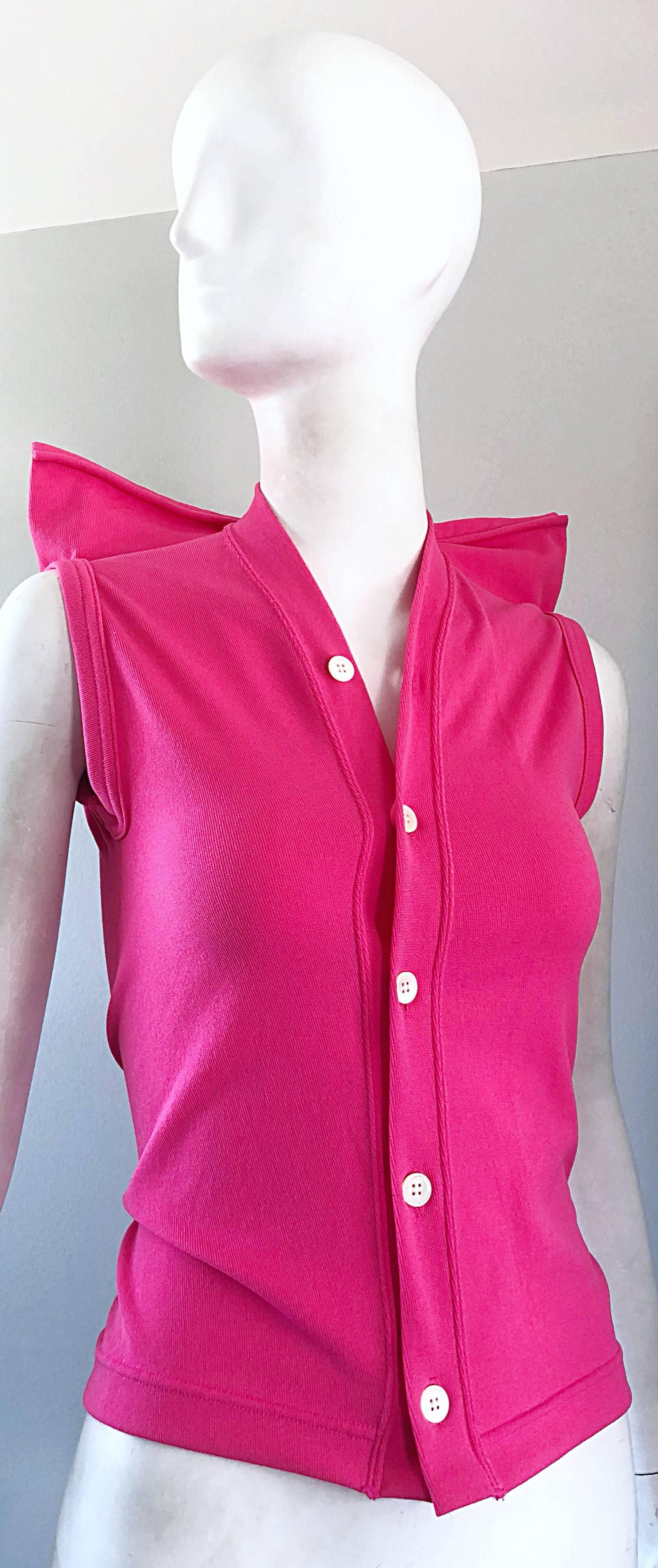 Seltene Vintage Comme des Garcons 1990er Jahre Hot Pink Avant Garde Futuristisches Top Bluse  im Angebot 1