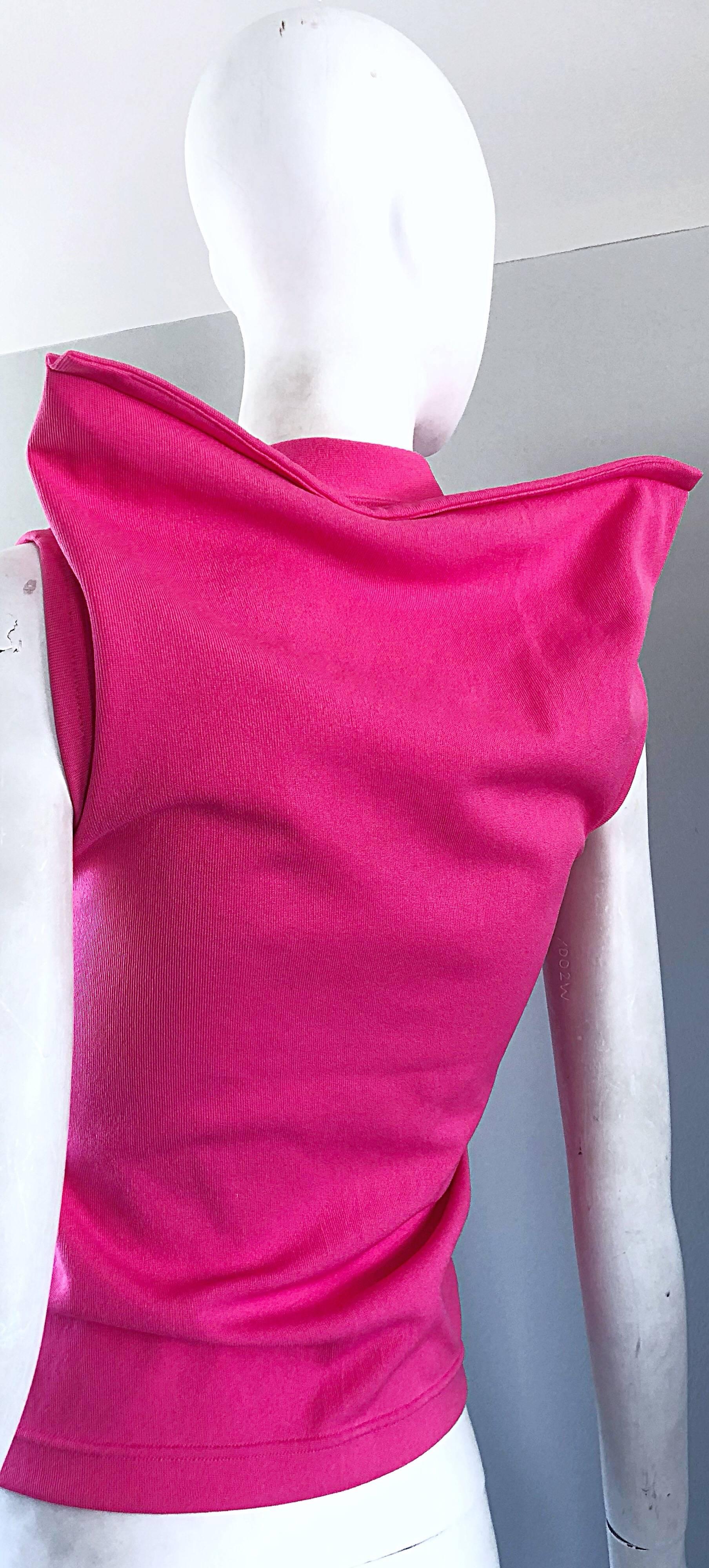 Seltene Vintage Comme des Garcons 1990er Jahre Hot Pink Avant Garde Futuristisches Top Bluse  im Angebot 2