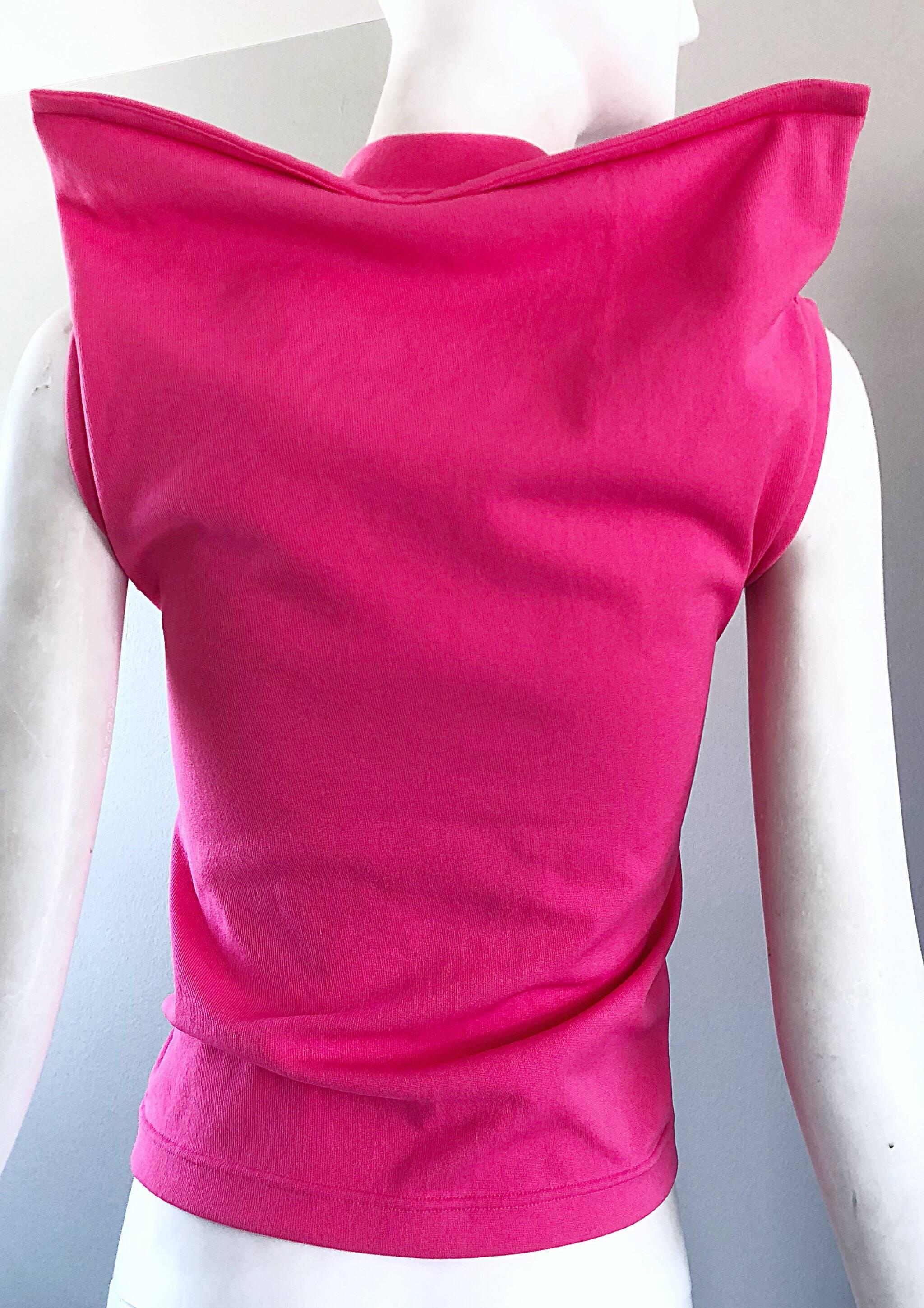 Seltene Vintage Comme des Garcons 1990er Jahre Hot Pink Avant Garde Futuristisches Top Bluse  im Angebot 5