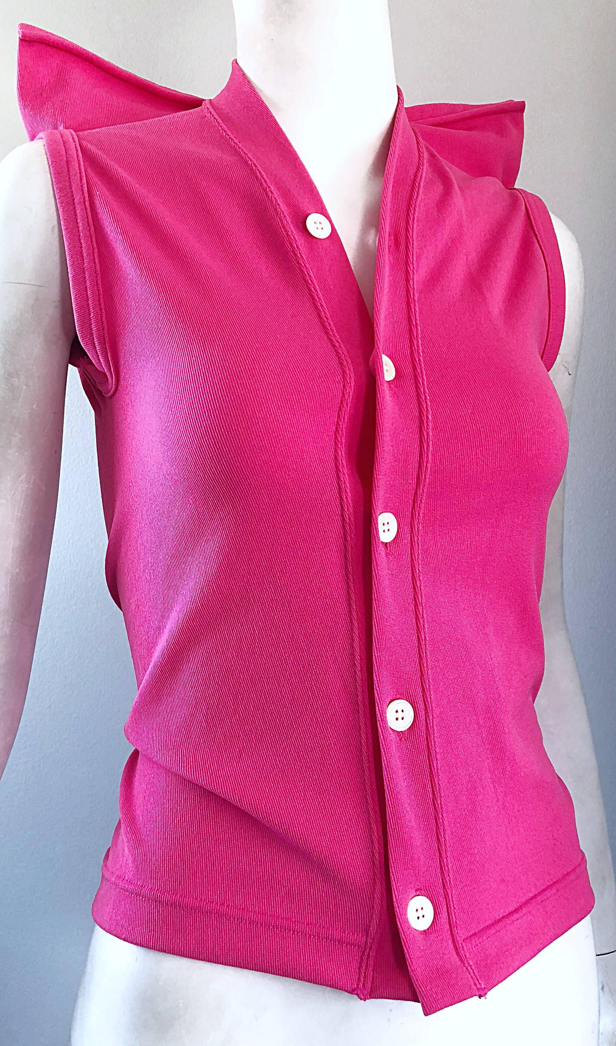 Seltene Vintage Comme des Garcons 1990er Jahre Hot Pink Avant Garde Futuristisches Top Bluse  im Angebot 6