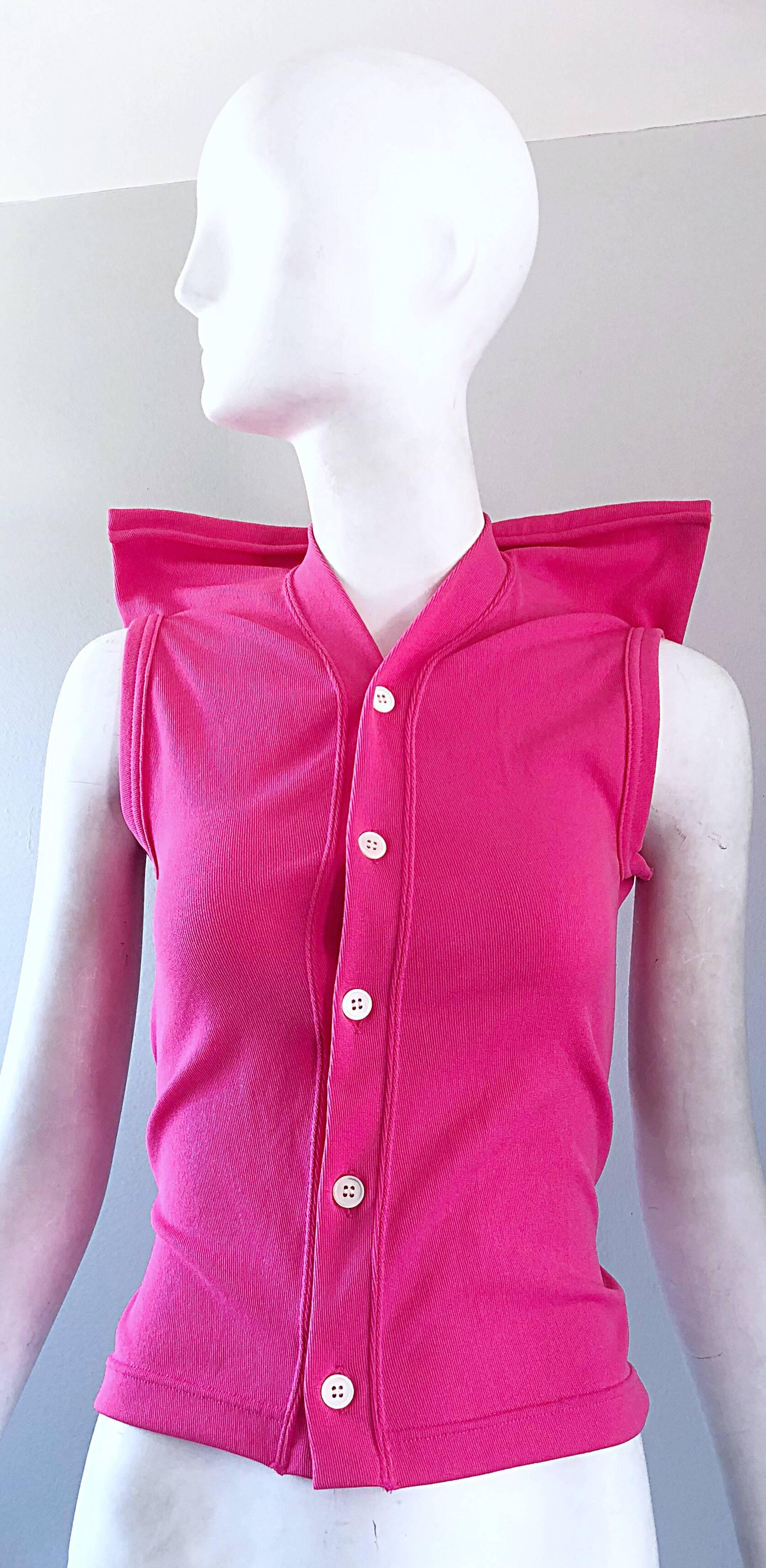 Seltene Vintage Comme des Garcons 1990er Jahre Hot Pink Avant Garde Futuristisches Top Bluse  im Angebot 8