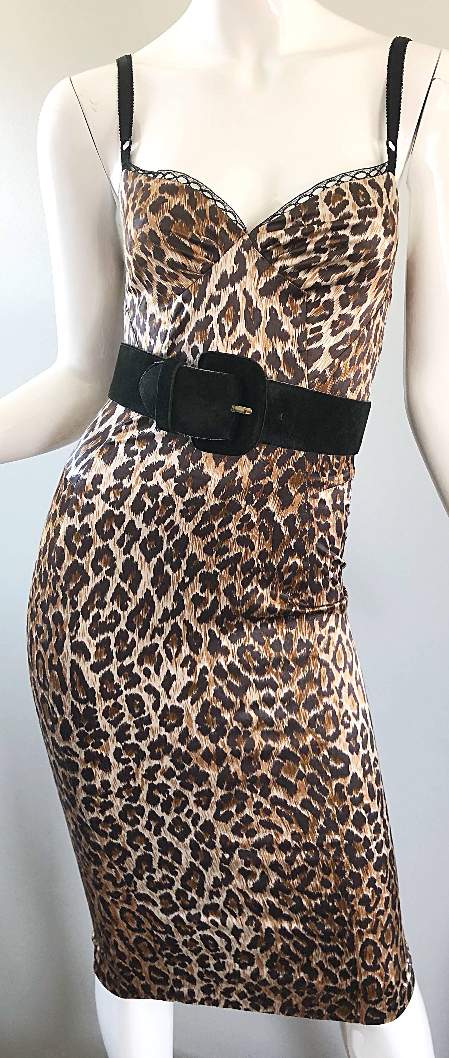 Black 1990s Dolce and Gabbana Iconic Leopard Print Sexy Vintage 90s Bustier Dress