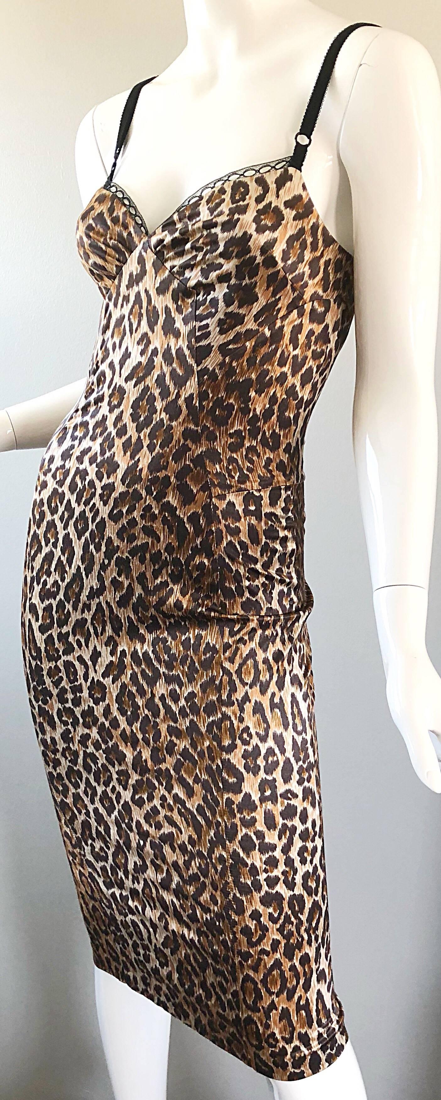 1990s Dolce and Gabbana Iconic Leopard Print Sexy Vintage 90s Bustier Dress 1