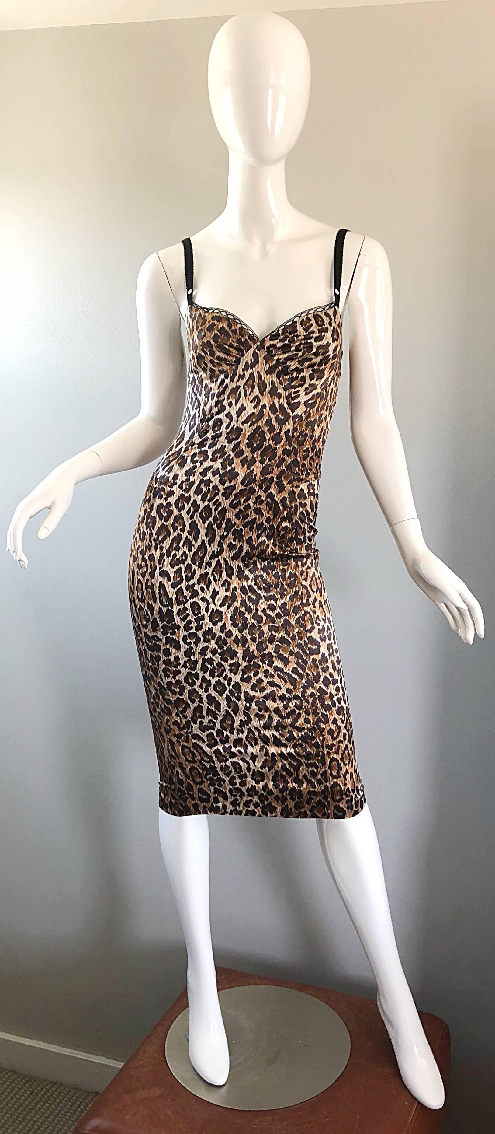 1990s Dolce and Gabbana Iconic Leopard Print Sexy Vintage 90s Bustier Dress 6