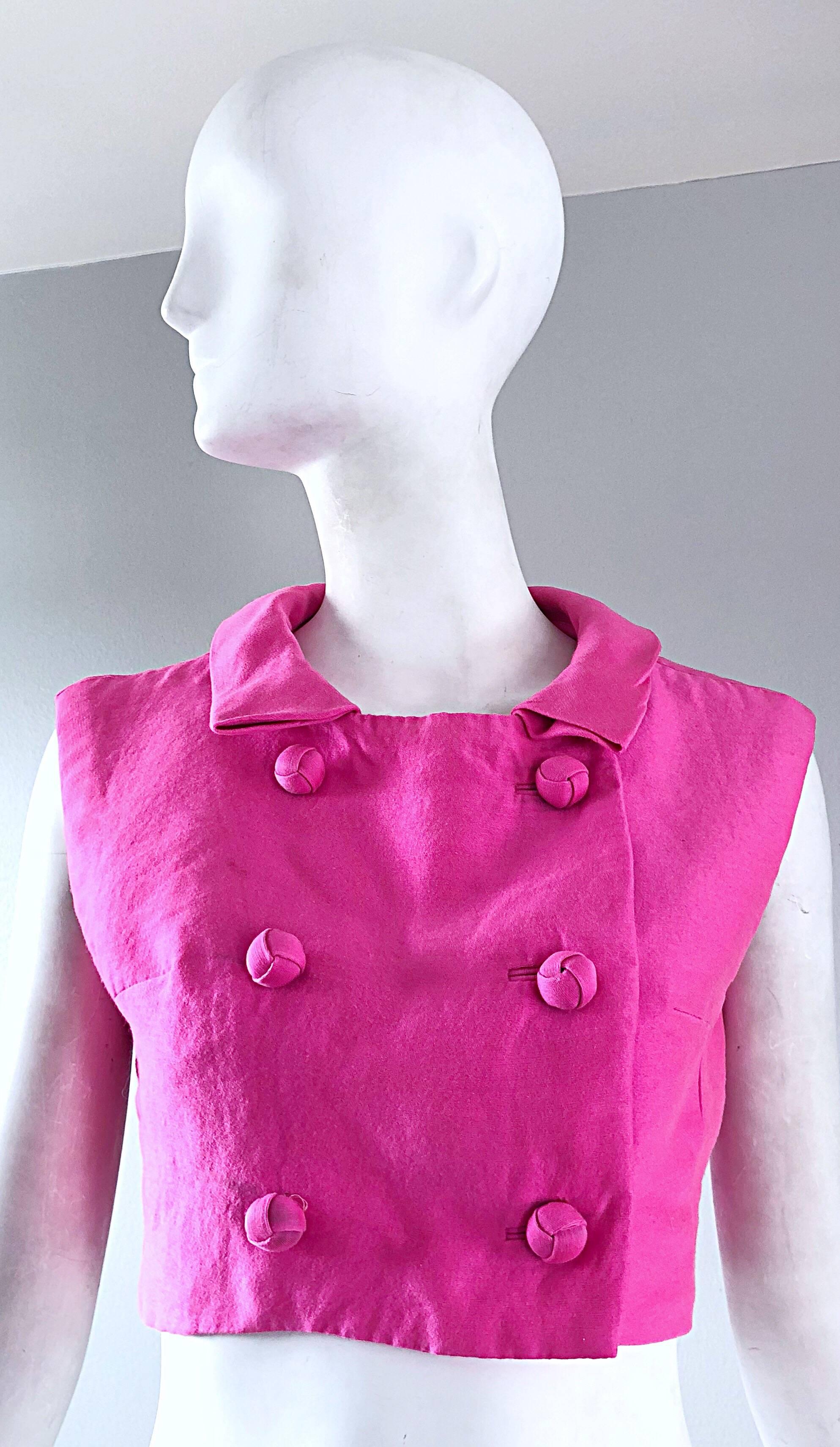 Women's 1960s B. Altman Bubblegum Pink Raw Silk Vintage 60s A - Line Dress + Crop Top