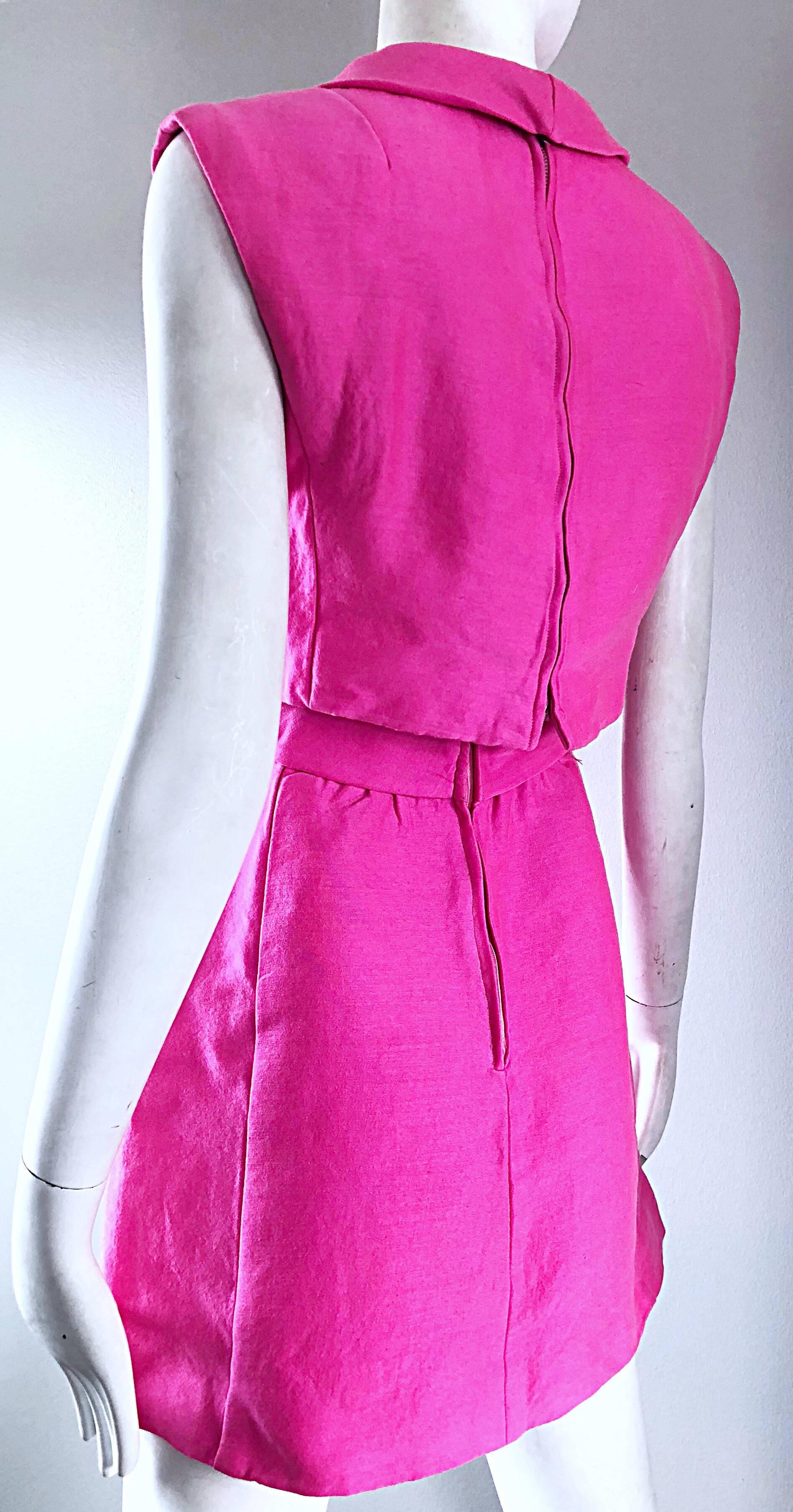 1960s B. Altman Bubblegum Pink Raw Silk Vintage 60s A - Line Dress + Crop Top 4