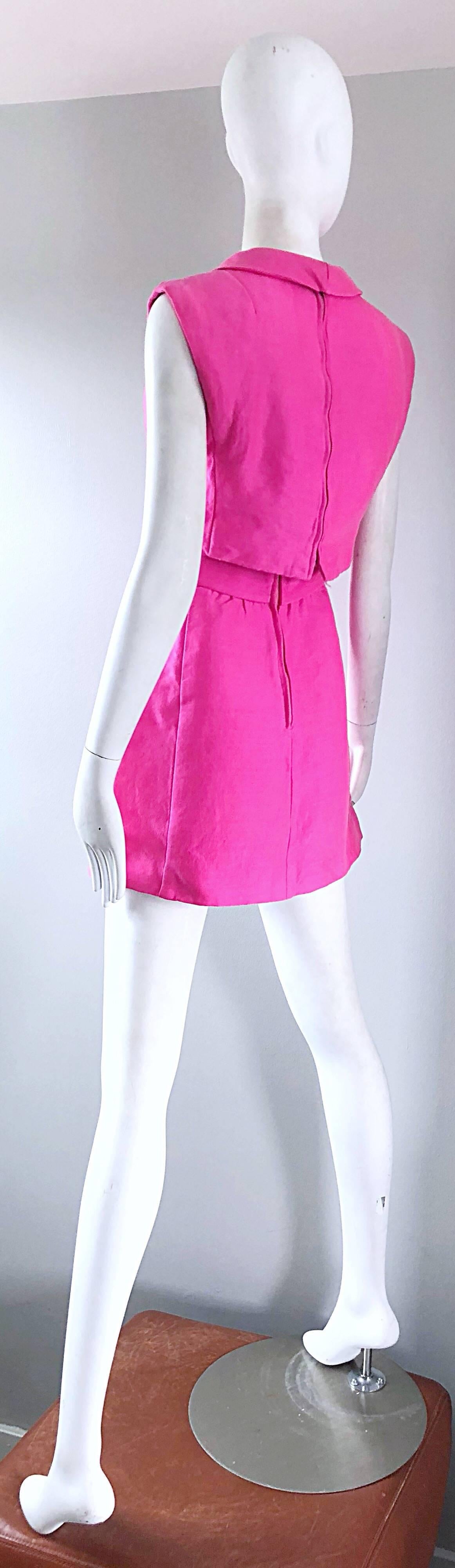 1960s B. Altman Bubblegum Pink Raw Silk Vintage 60s A - Line Dress + Crop Top 5
