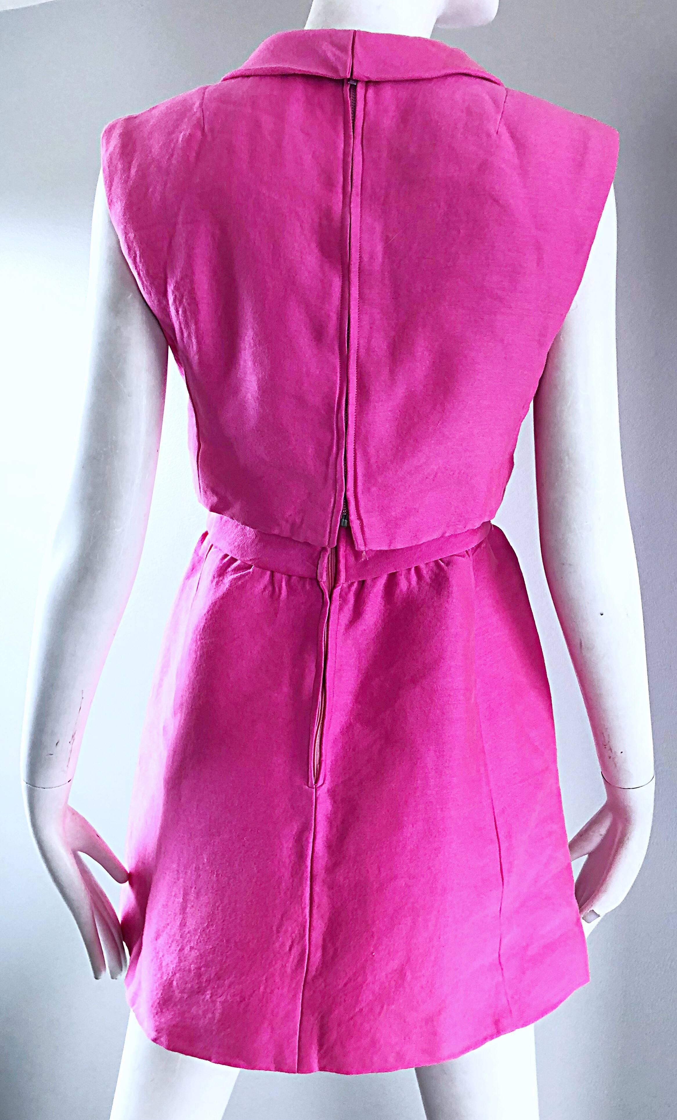 1960s B. Altman Bubblegum Pink Raw Silk Vintage 60s A - Line Dress + Crop Top 7