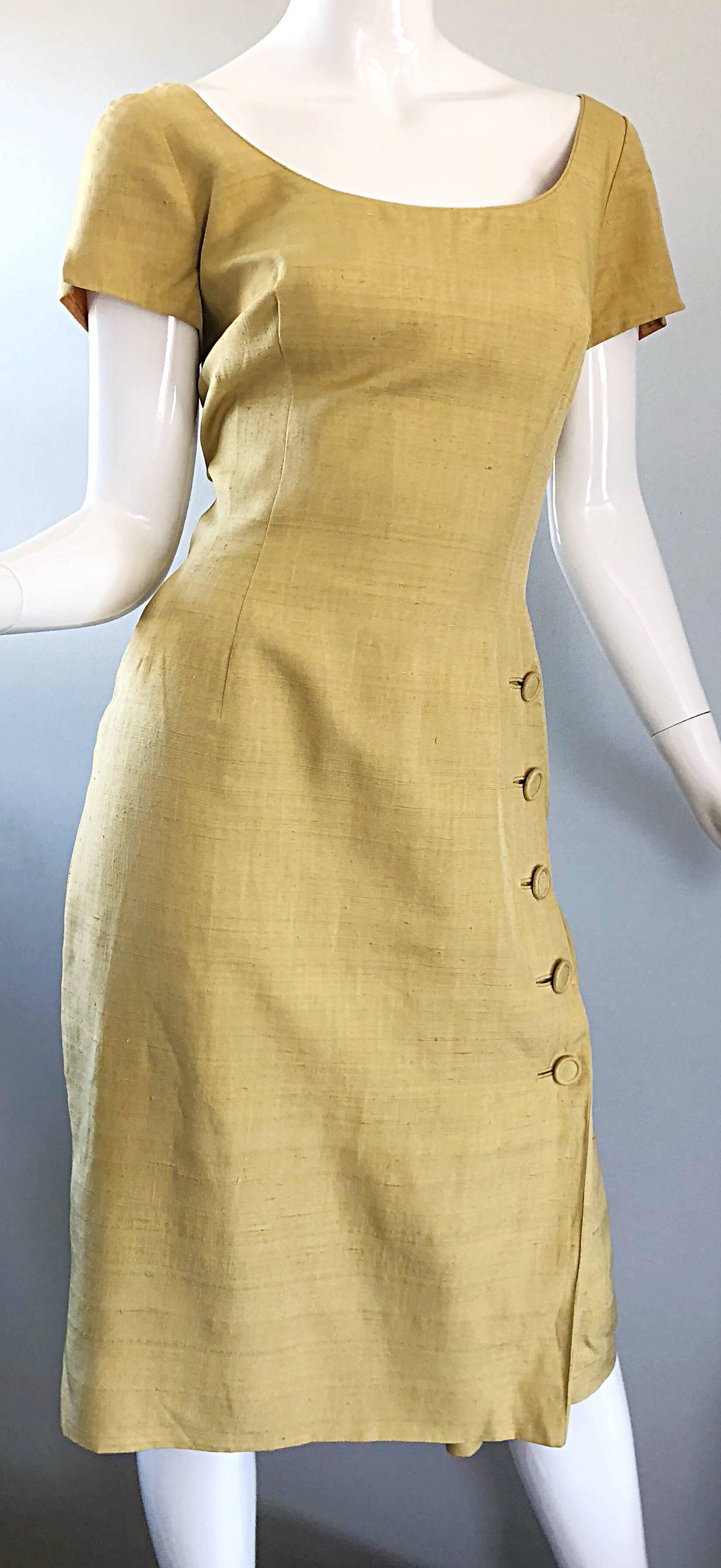 1950s Mr. Blackwell Current Size 10 / 12 Mustard Yellow Silk Vintage 50s Dress 3