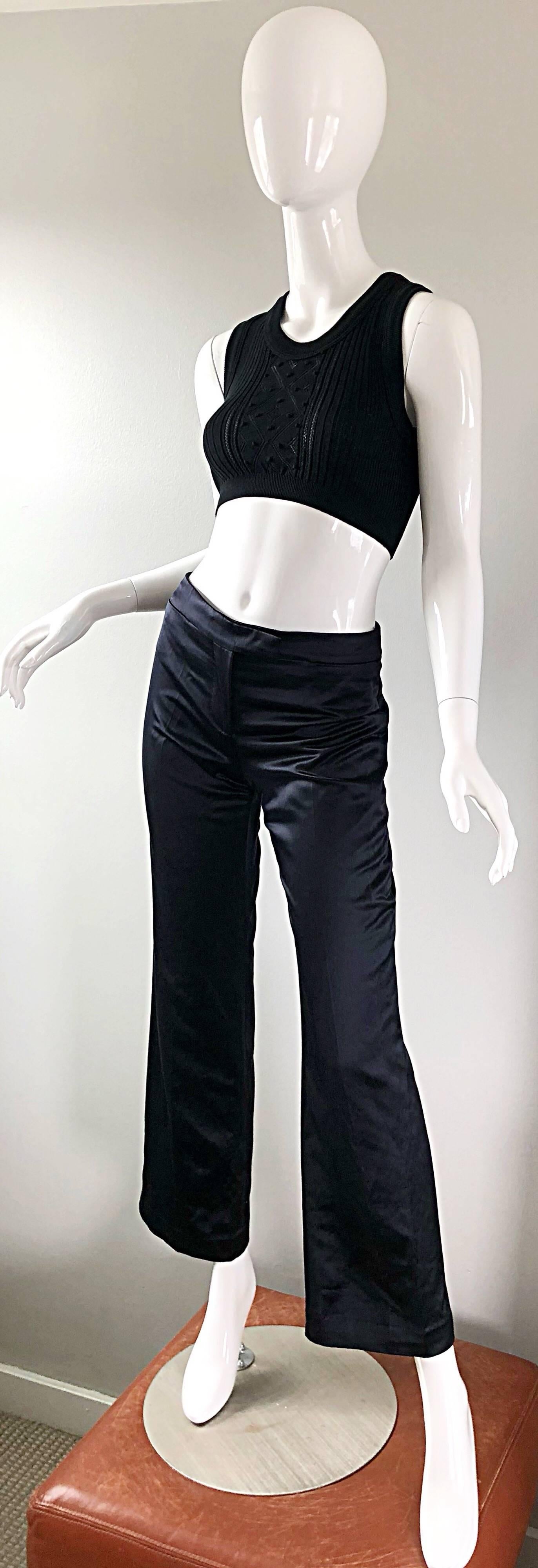 black satin high waisted pants