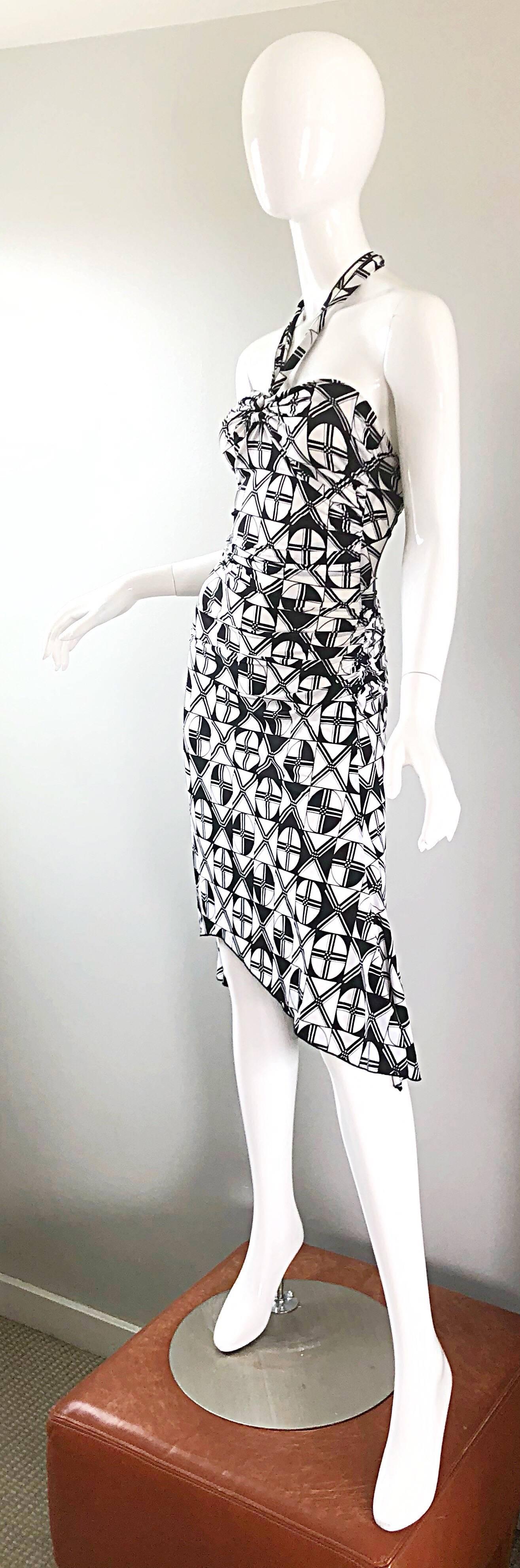 Gray 1990s Gianni Versace Versus Black and White Abstract Vintage 90s Halter Dress For Sale